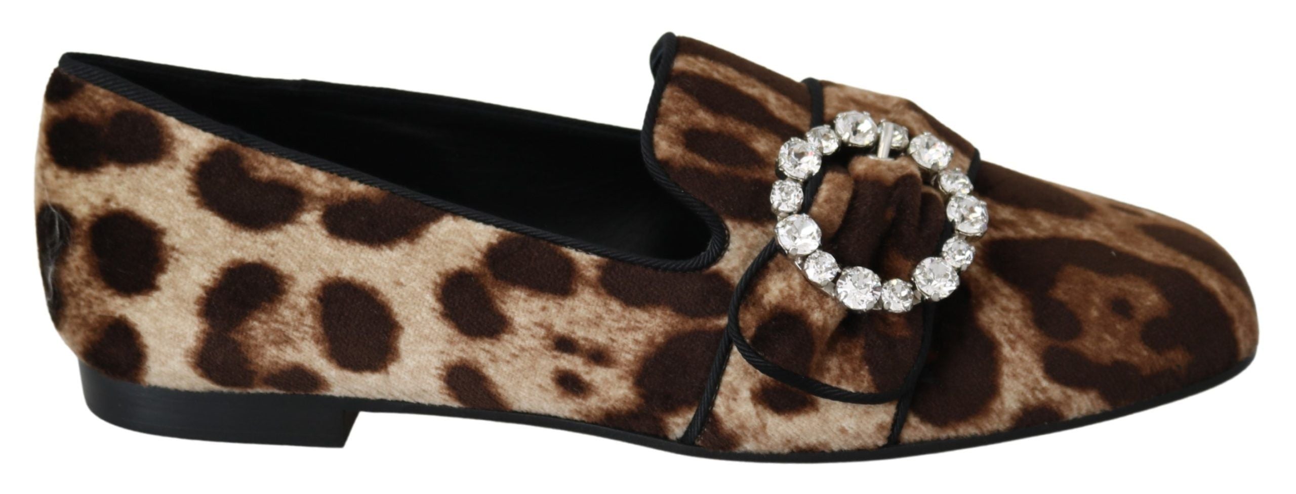 Dolce & Gabbana Brown Leopard Print Crystals Loafers Flats Shoes LUNESCAPE
