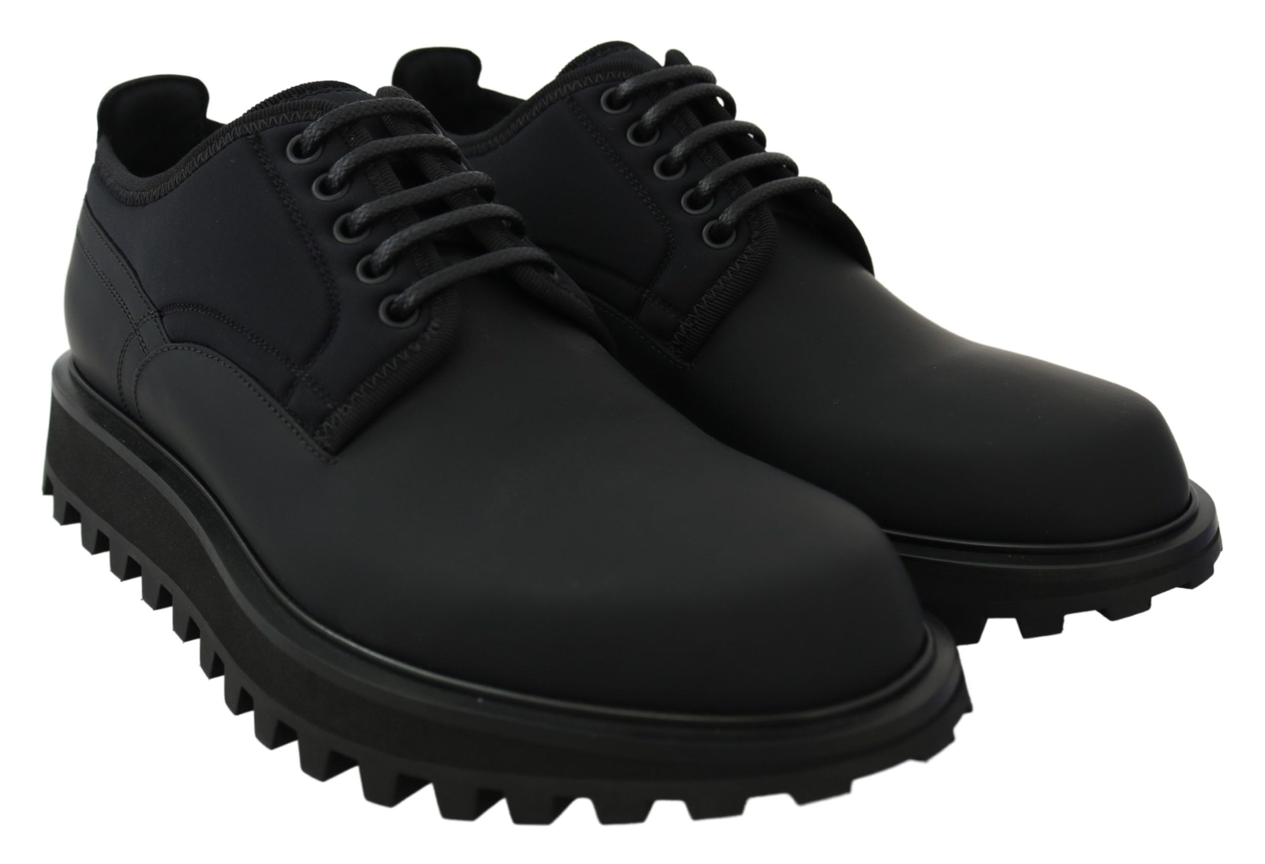 Dolce & Gabbana Black Rubberized Calfskin Chunky Derby Vulcano Shoes LUNESCAPE