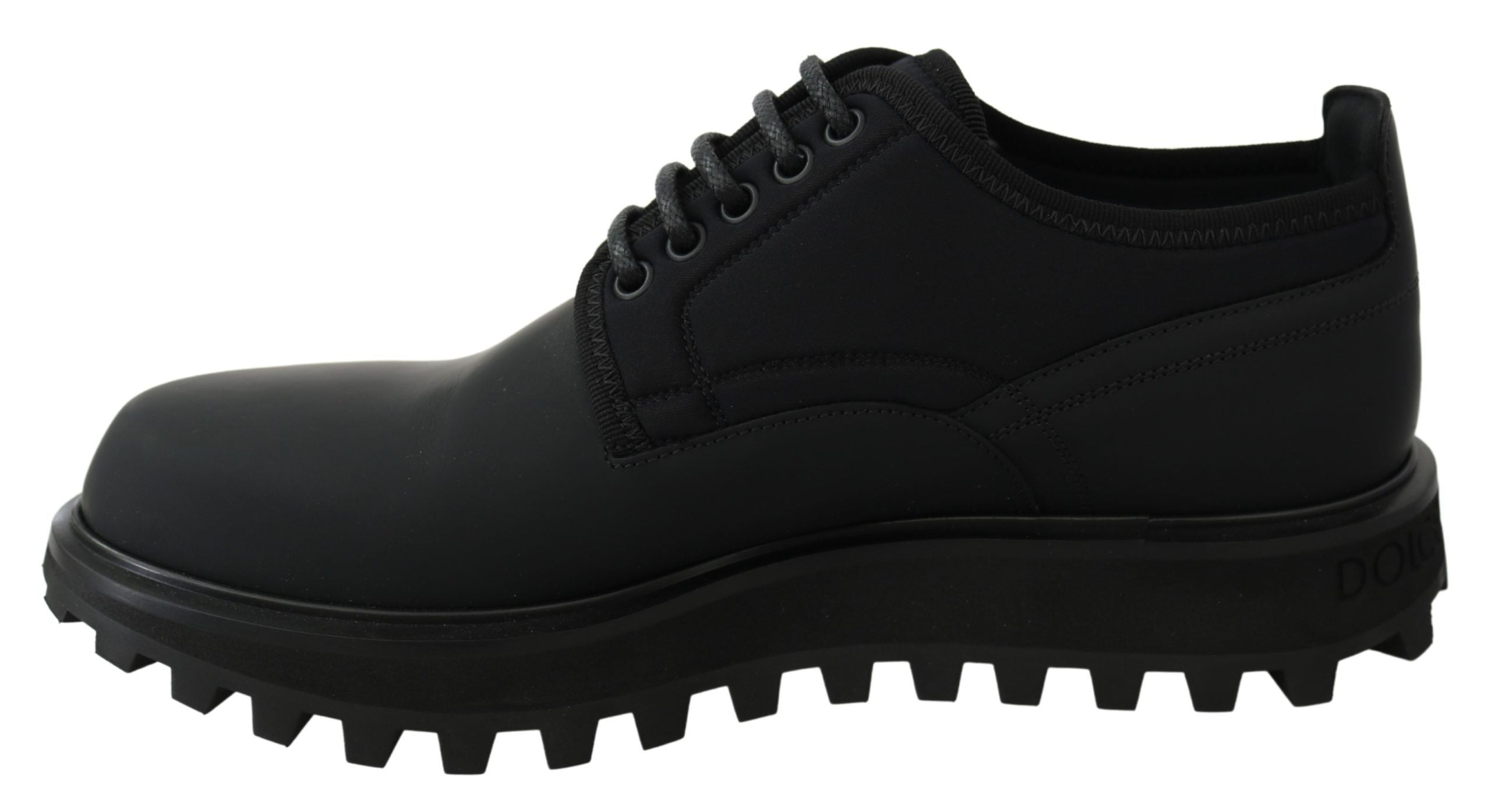 Dolce & Gabbana Black Rubberized Calfskin Chunky Derby Vulcano Shoes LUNESCAPE