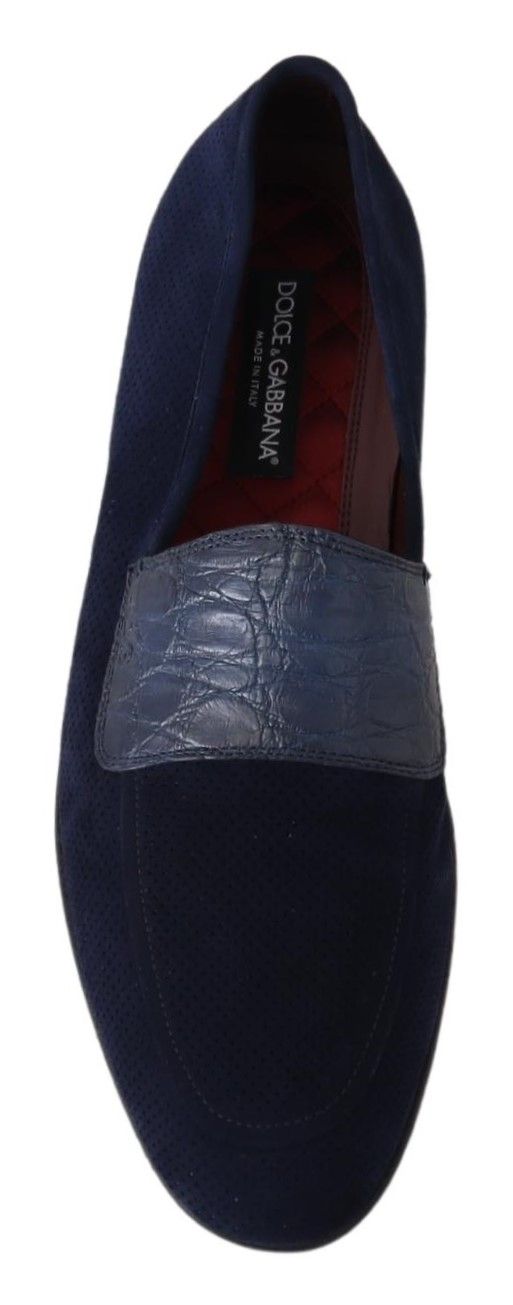Dolce & Gabbana Blue Suede Caiman Loafers Slippers Shoes LUNESCAPE