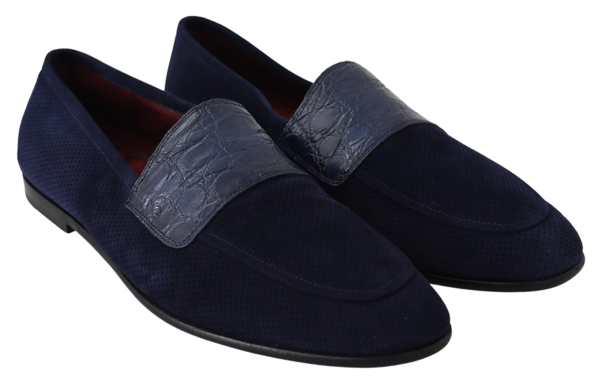 Dolce & Gabbana Blue Suede Caiman Loafers Slippers Shoes LUNESCAPE