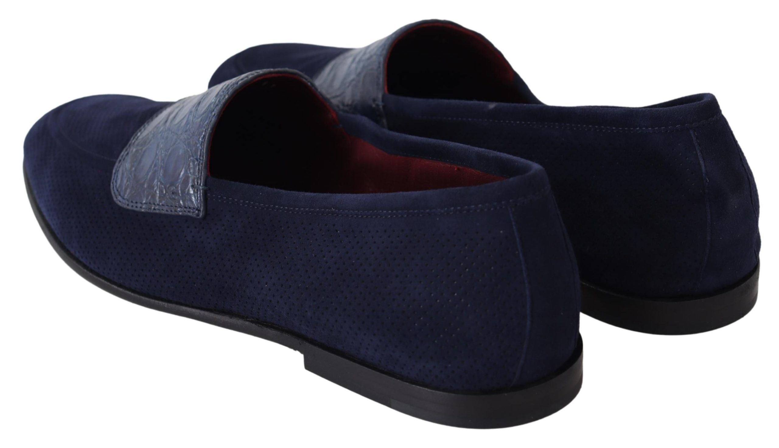 Dolce & Gabbana Blue Suede Caiman Loafers Slippers Shoes LUNESCAPE