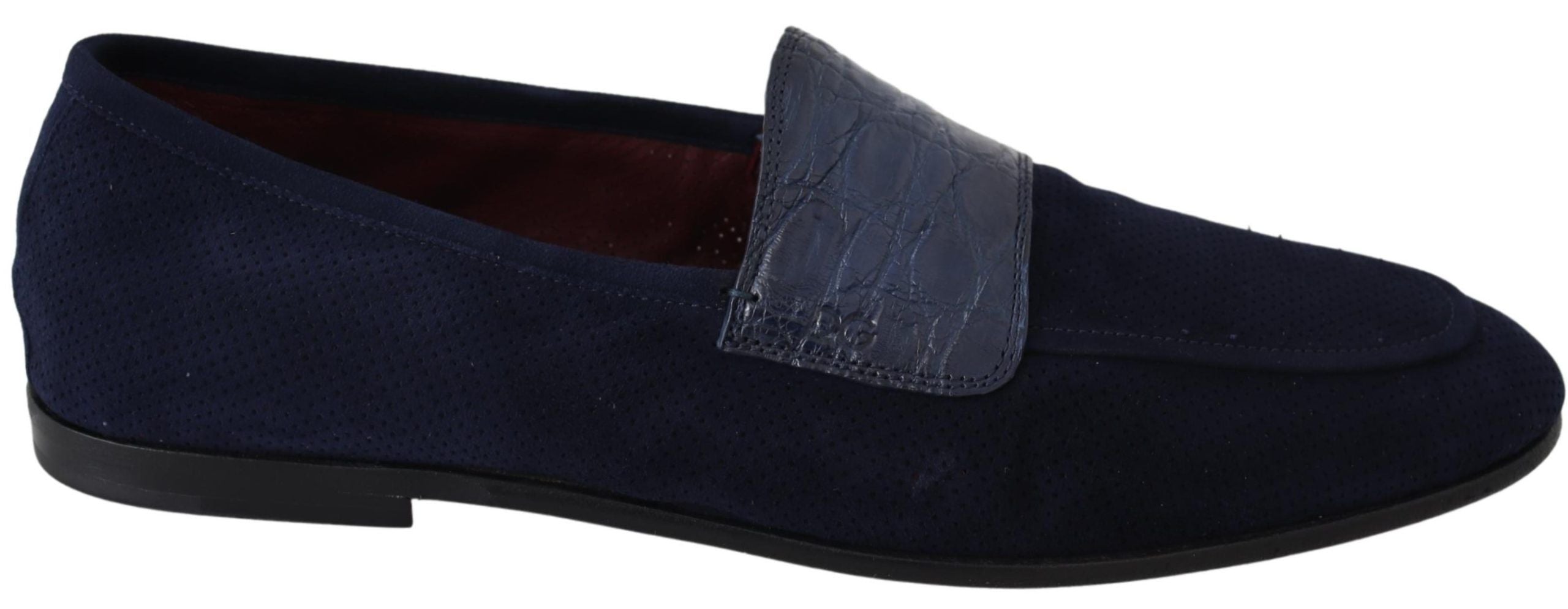 Dolce & Gabbana Blue Suede Caiman Loafers Slippers Shoes LUNESCAPE