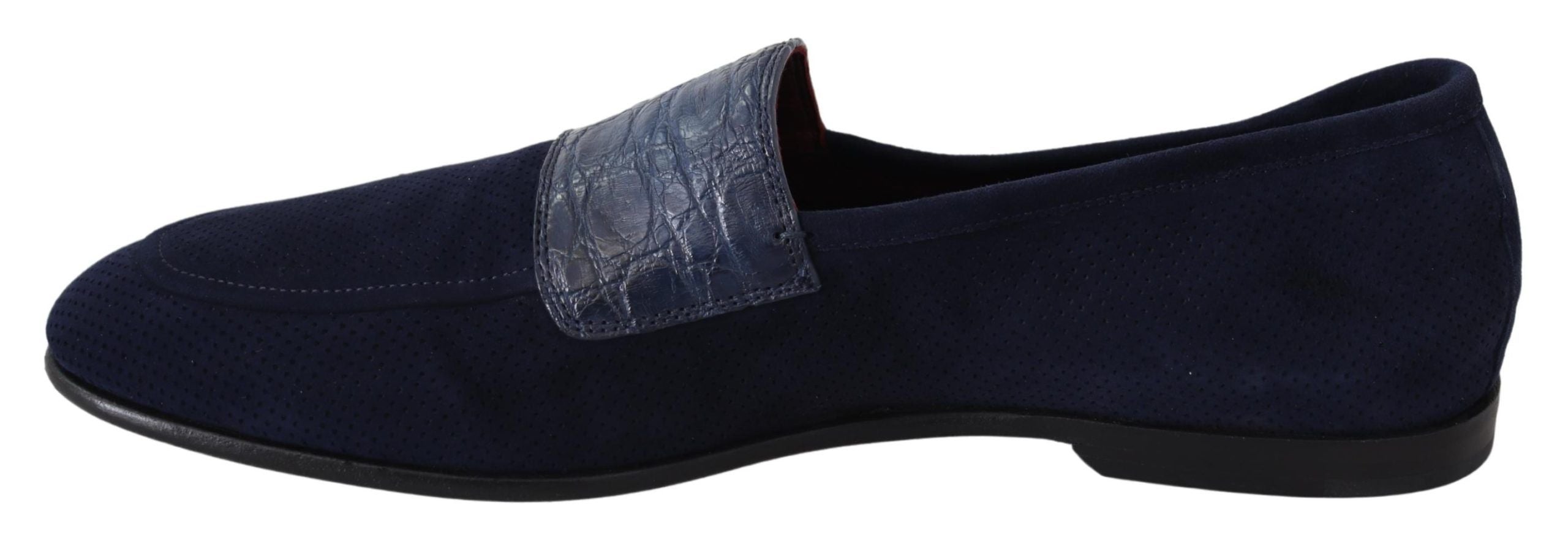 Dolce & Gabbana Blue Suede Caiman Loafers Slippers Shoes LUNESCAPE