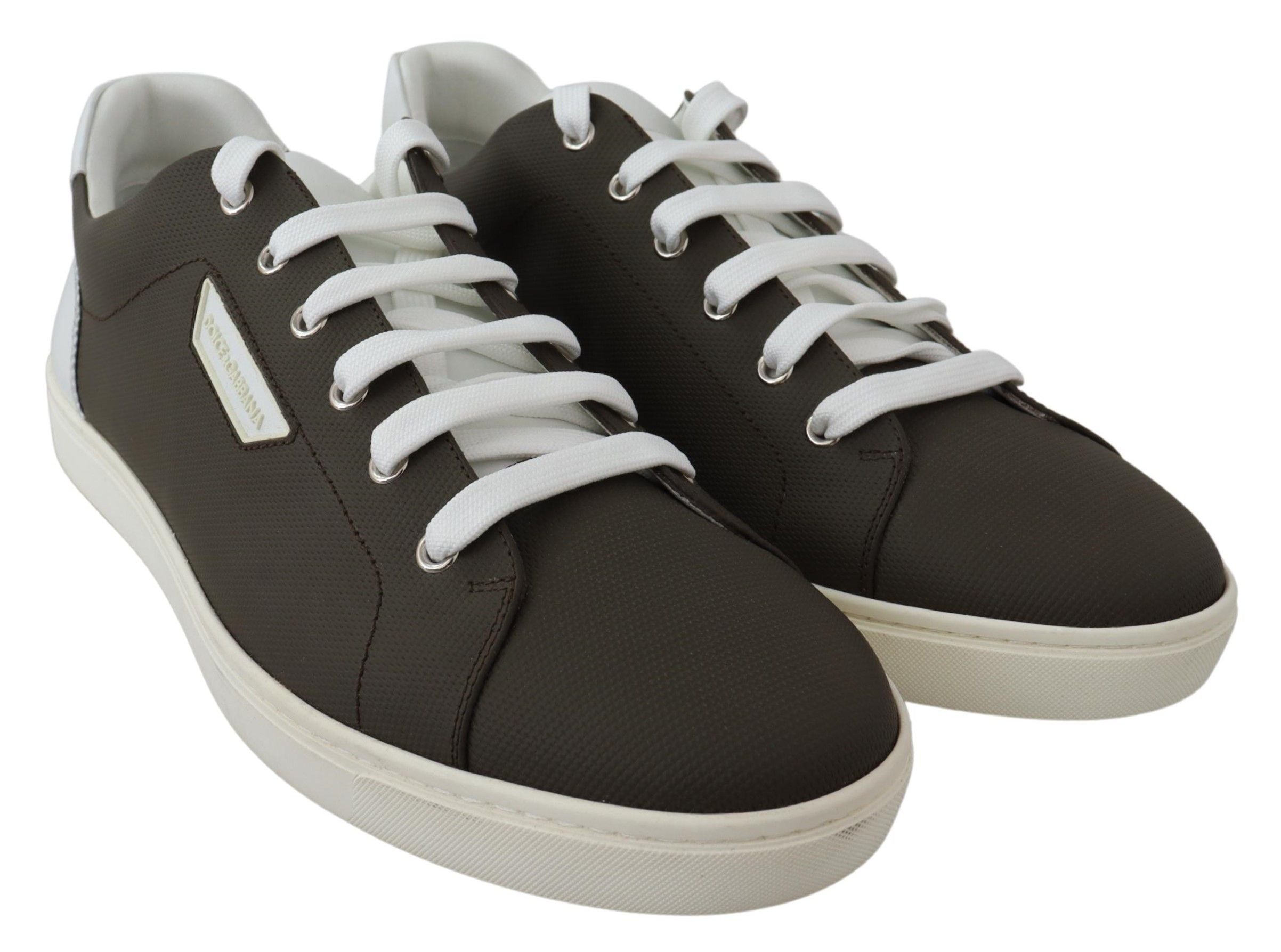 Dolce & Gabbana White Green Leather Low Top Sneakers Shoes LUNESCAPE