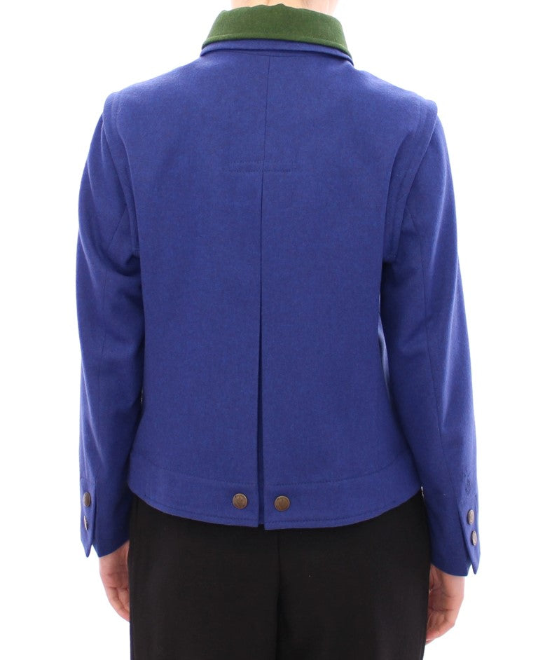 Andrea Incontri Elegant Blue Wool Jacket with Removable Collar LUNESCAPE