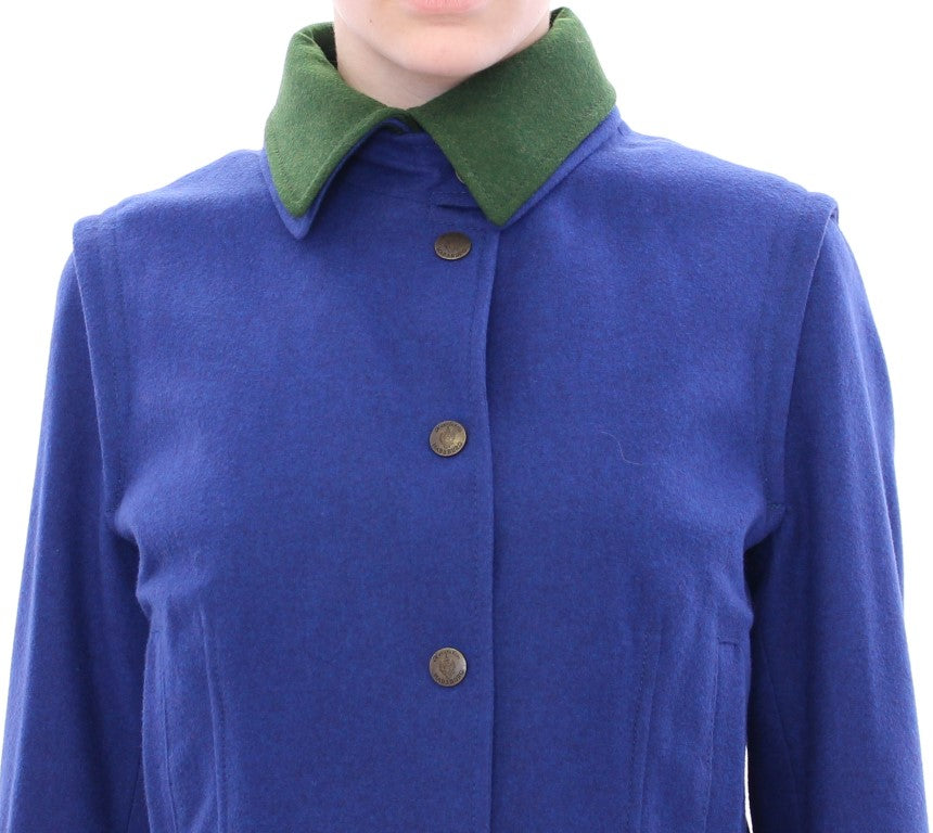 Andrea Incontri Elegant Blue Wool Jacket with Removable Collar LUNESCAPE