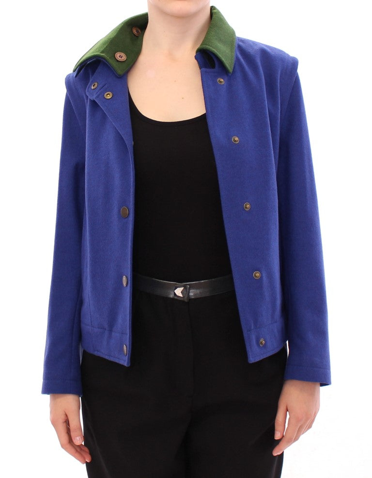 Andrea Incontri Elegant Blue Wool Jacket with Removable Collar LUNESCAPE
