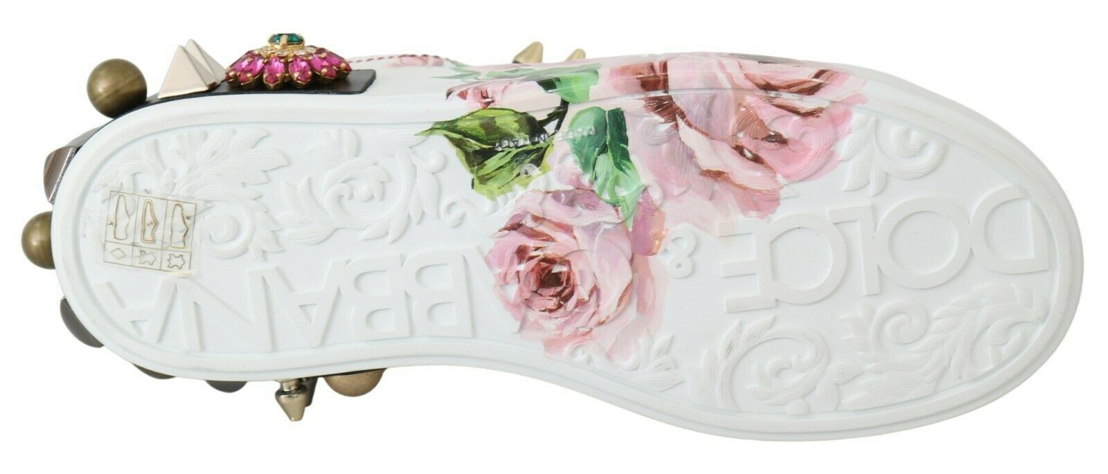 Dolce & Gabbana White Leather Crystal Roses Floral Sneakers Shoes LUNESCAPE