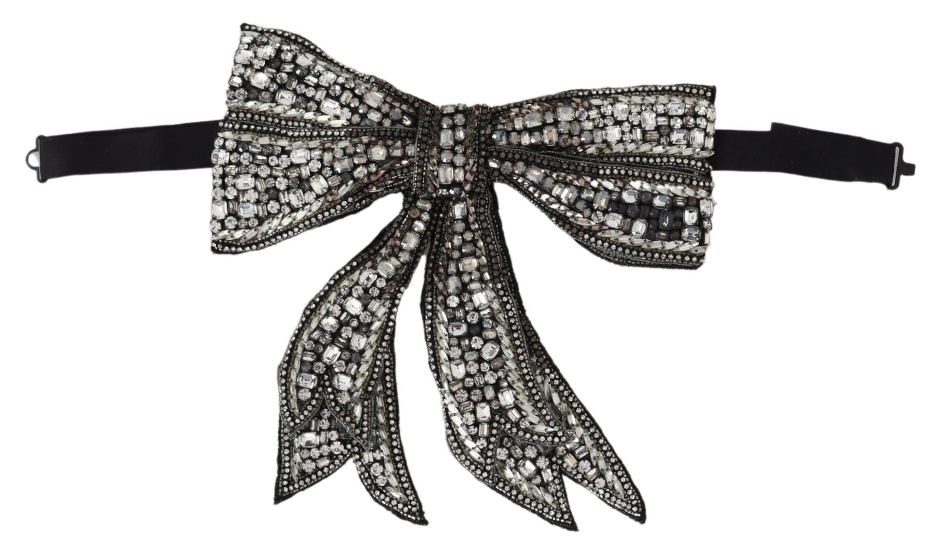 Dolce & Gabbana Crystal-Embellished Silk Bowtie - Silver Elegance LUNESCAPE