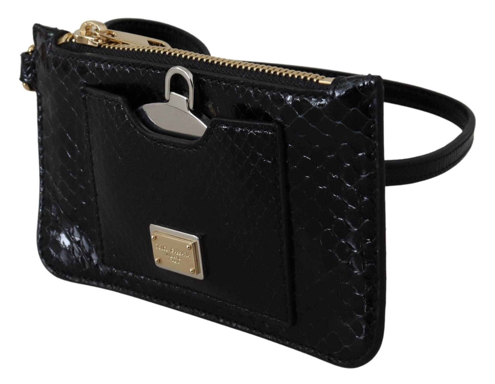 Dolce & Gabbana Black Leather Coin Purse Wristlet Mirror Agnese Wallet LUNESCAPE