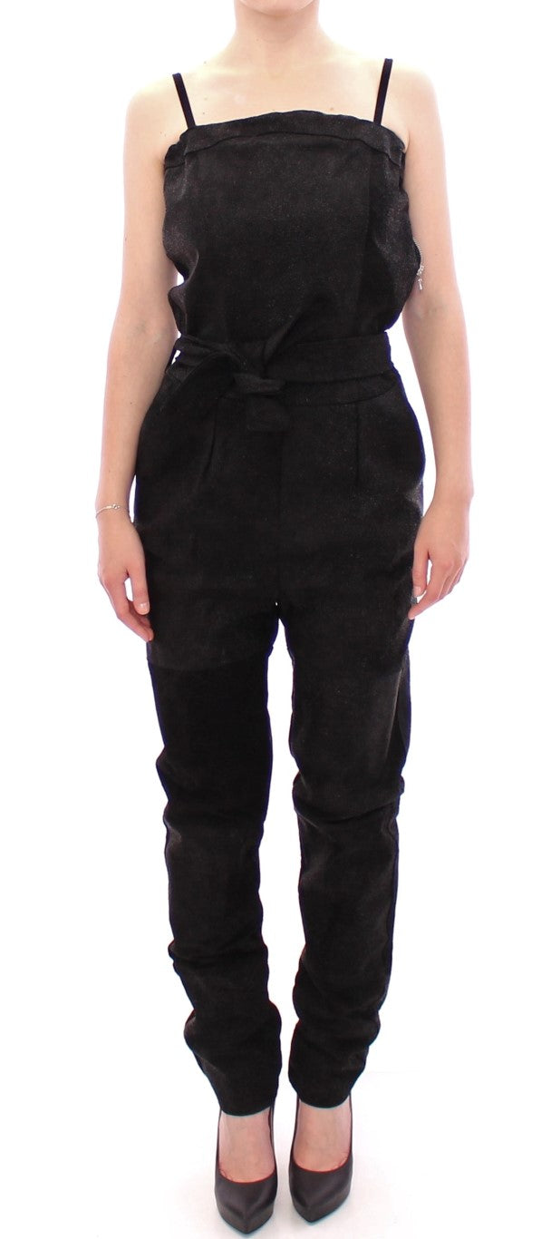 La Maison du Couturier Elegant Black Leather Jumpsuit with Waist Strap LUNESCAPE