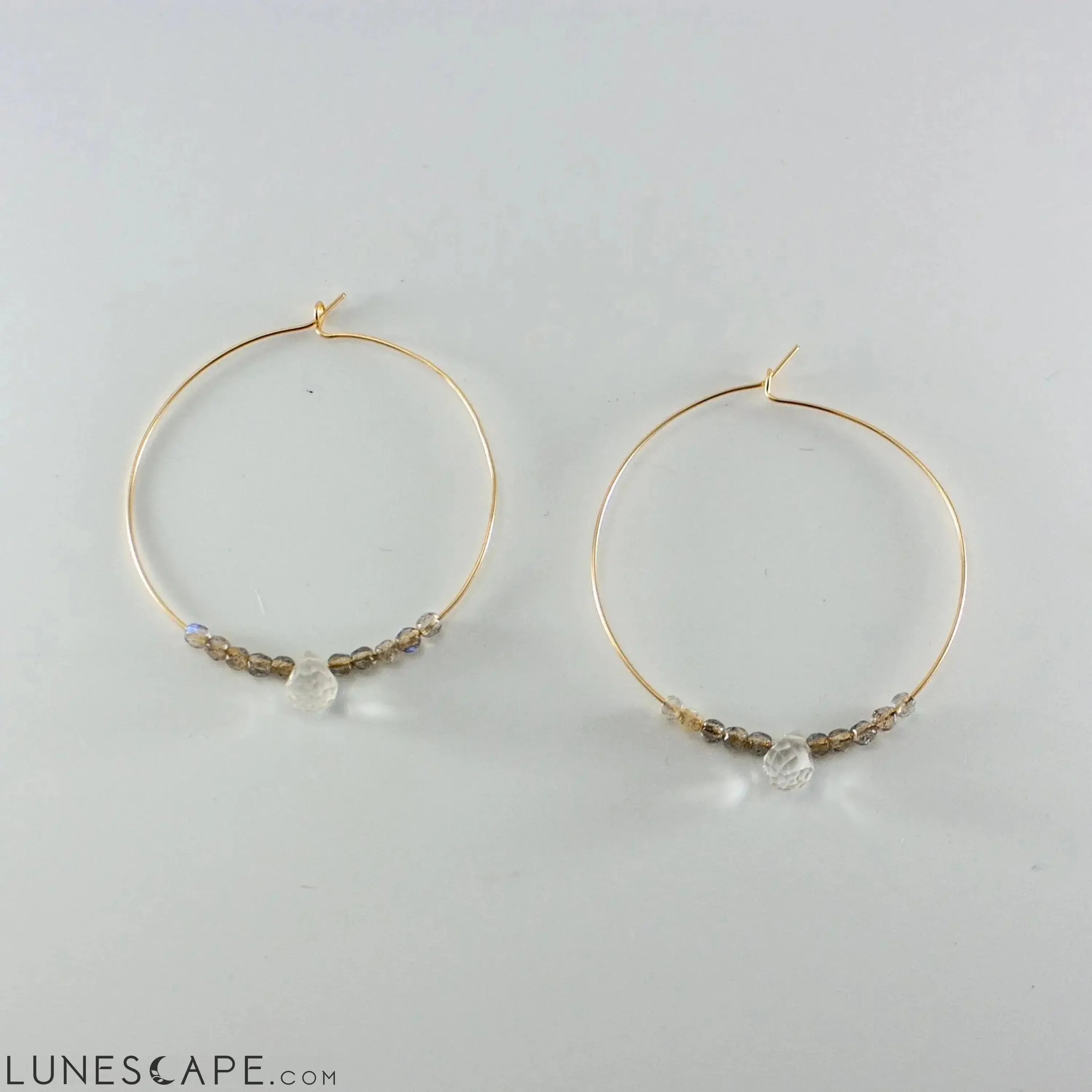 14k Gold Filled Labradorite & Quartz Beaded Hoop Earrings LUNESCAPE