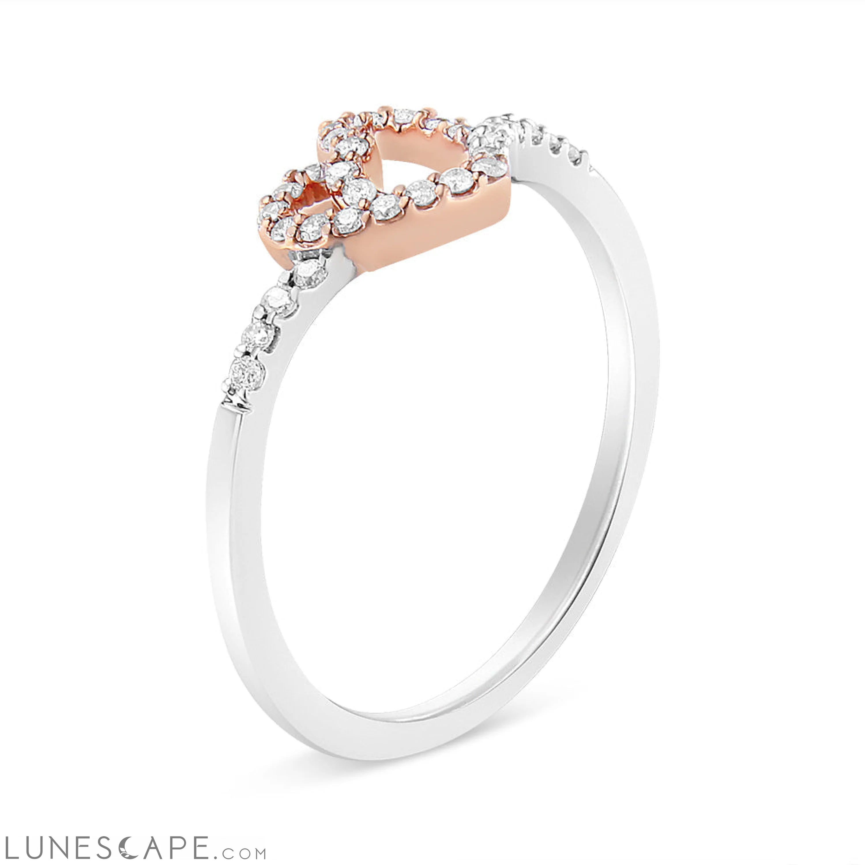 14K Rose Gold Plated and White .925 Sterling Silver 1/5 Cttw Round-Cut Diamond Open Heart Promise Ring (I-J Color, I2-I3 LUNESCAPE