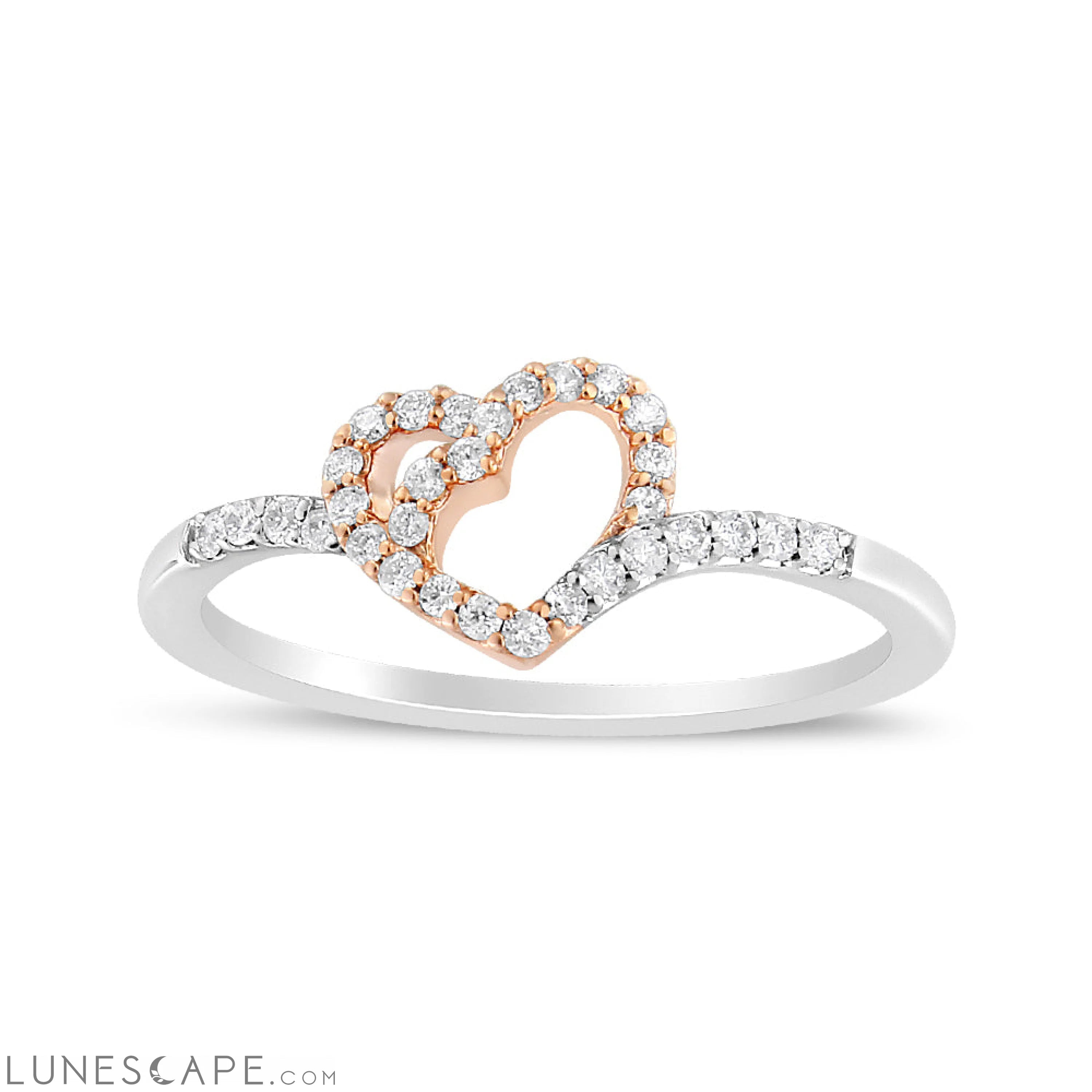 14K Rose Gold Plated and White .925 Sterling Silver 1/5 Cttw Round-Cut Diamond Open Heart Promise Ring (I-J Color, I2-I3 LUNESCAPE