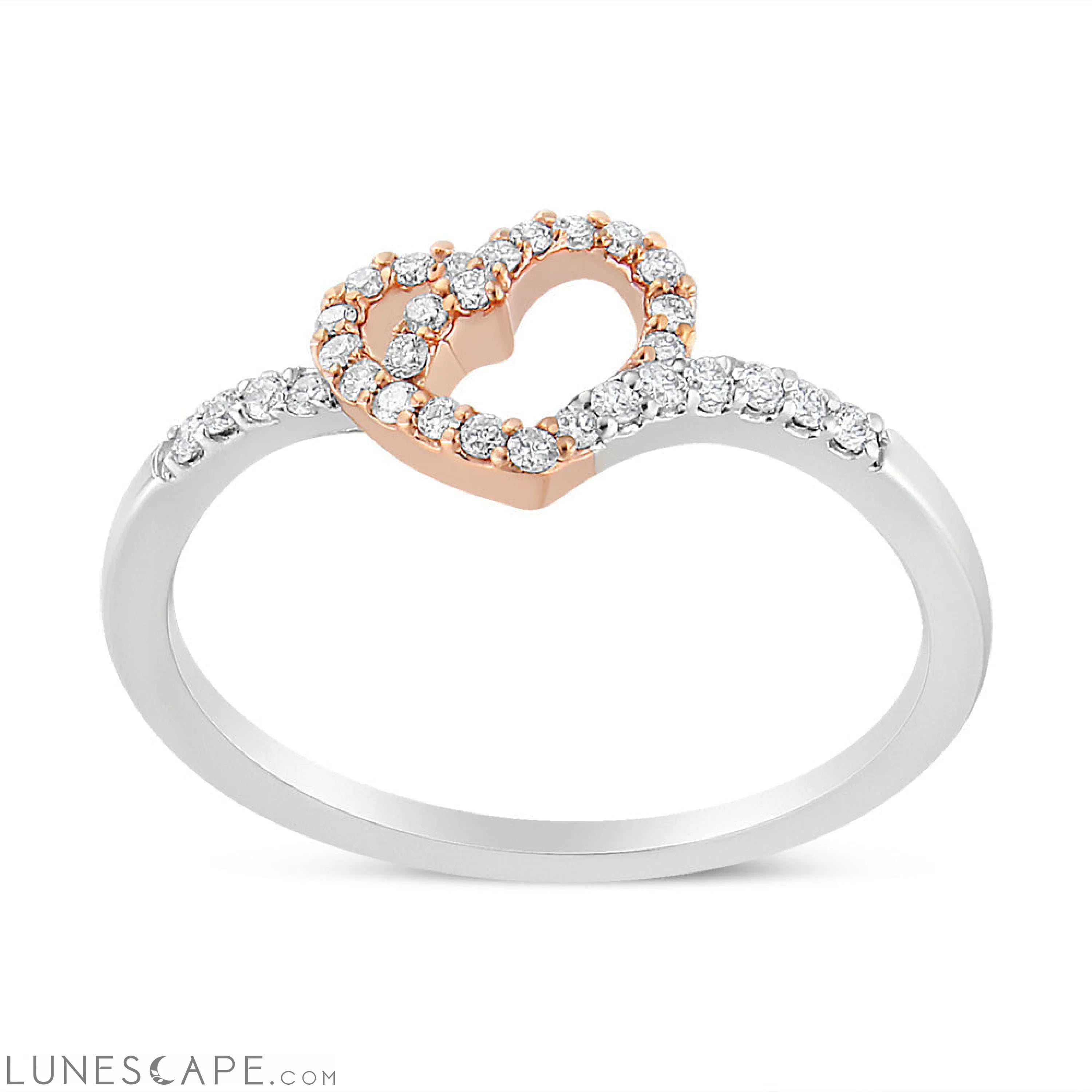 14K Rose Gold Plated and White .925 Sterling Silver 1/5 Cttw Round-Cut Diamond Open Heart Promise Ring (I-J Color, I2-I3 LUNESCAPE