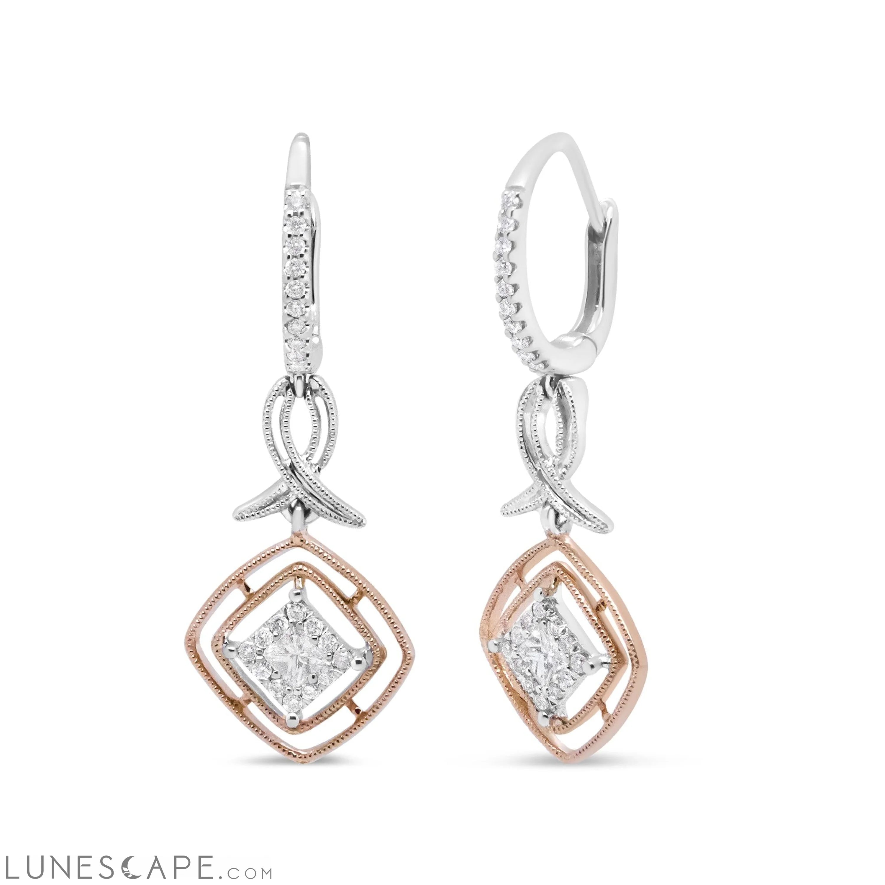 14K W&R Gold 1/2 Cttw Diamond Openwork Marquise Dangle Earrings LUNESCAPE