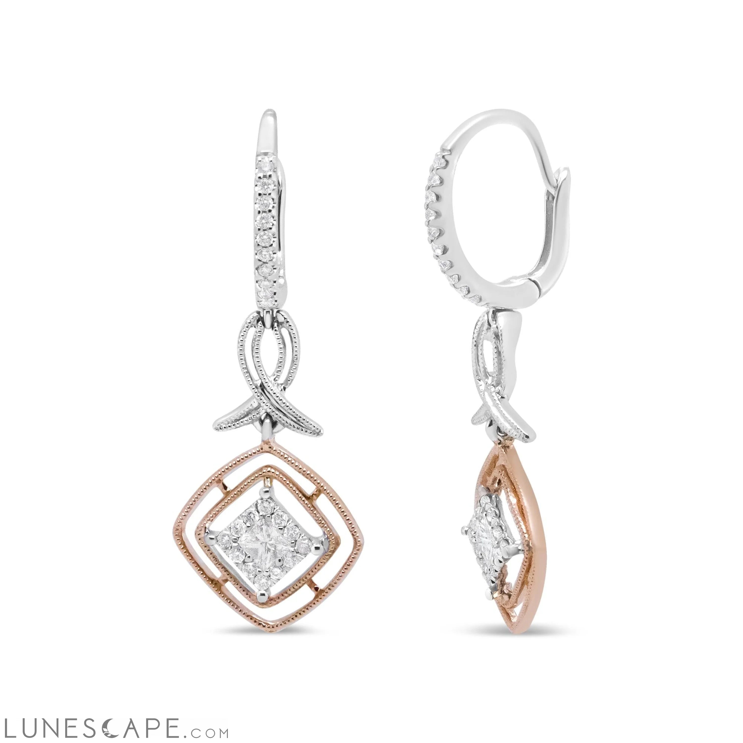 14K W&R Gold 1/2 Cttw Diamond Openwork Marquise Dangle Earrings LUNESCAPE