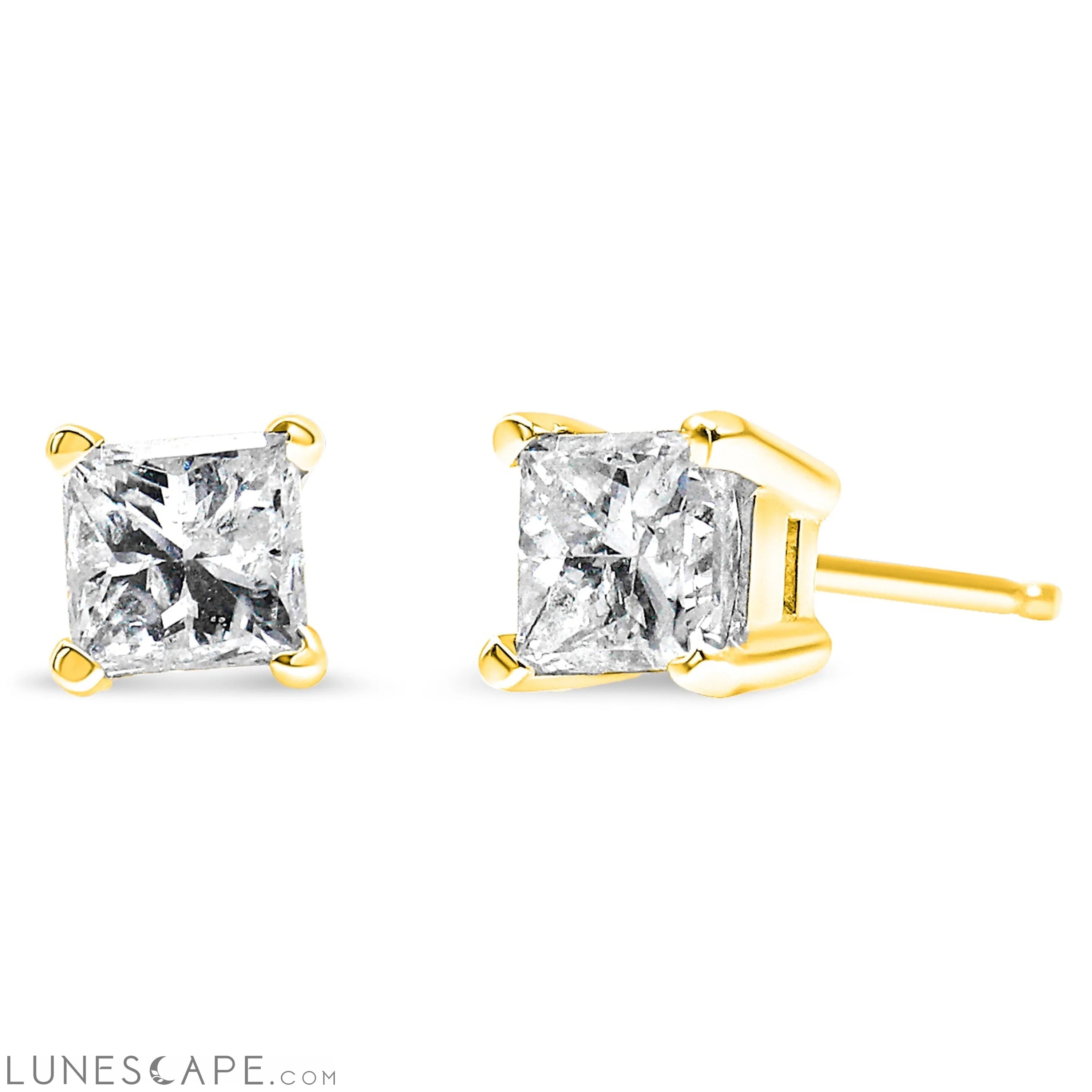 14K Yellow Gold 1.0 Ct Princess-Cut Near Colorless Diamond 4-Prong Studs (J-K) LUNESCAPE