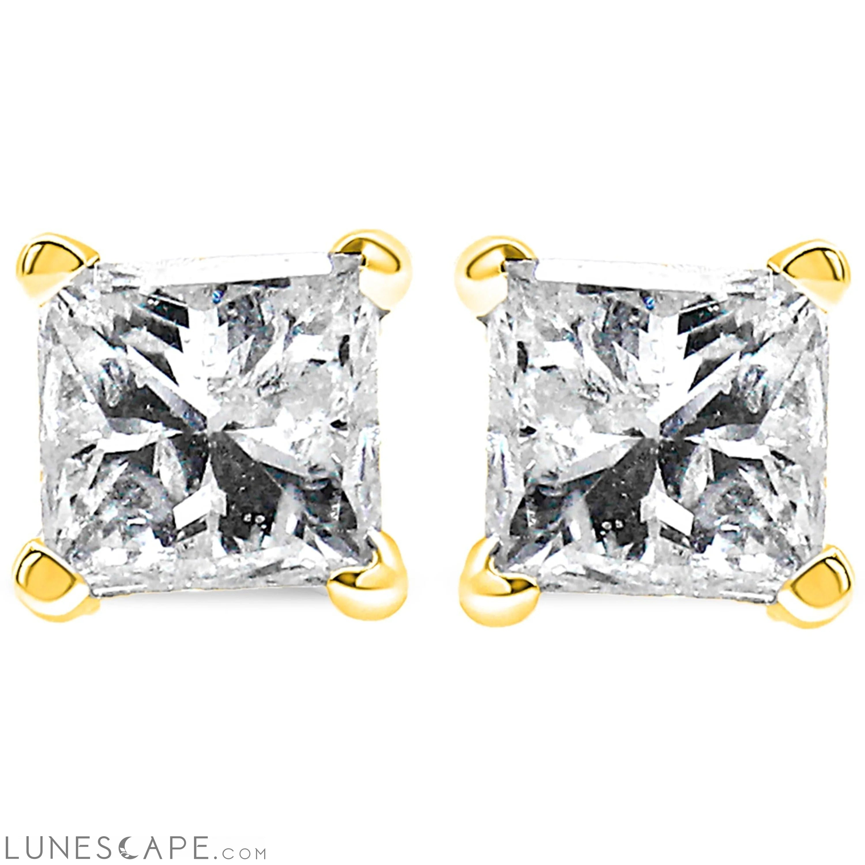 14K Yellow Gold 1.0 Ct Princess-Cut Near Colorless Diamond 4-Prong Studs (J-K) LUNESCAPE