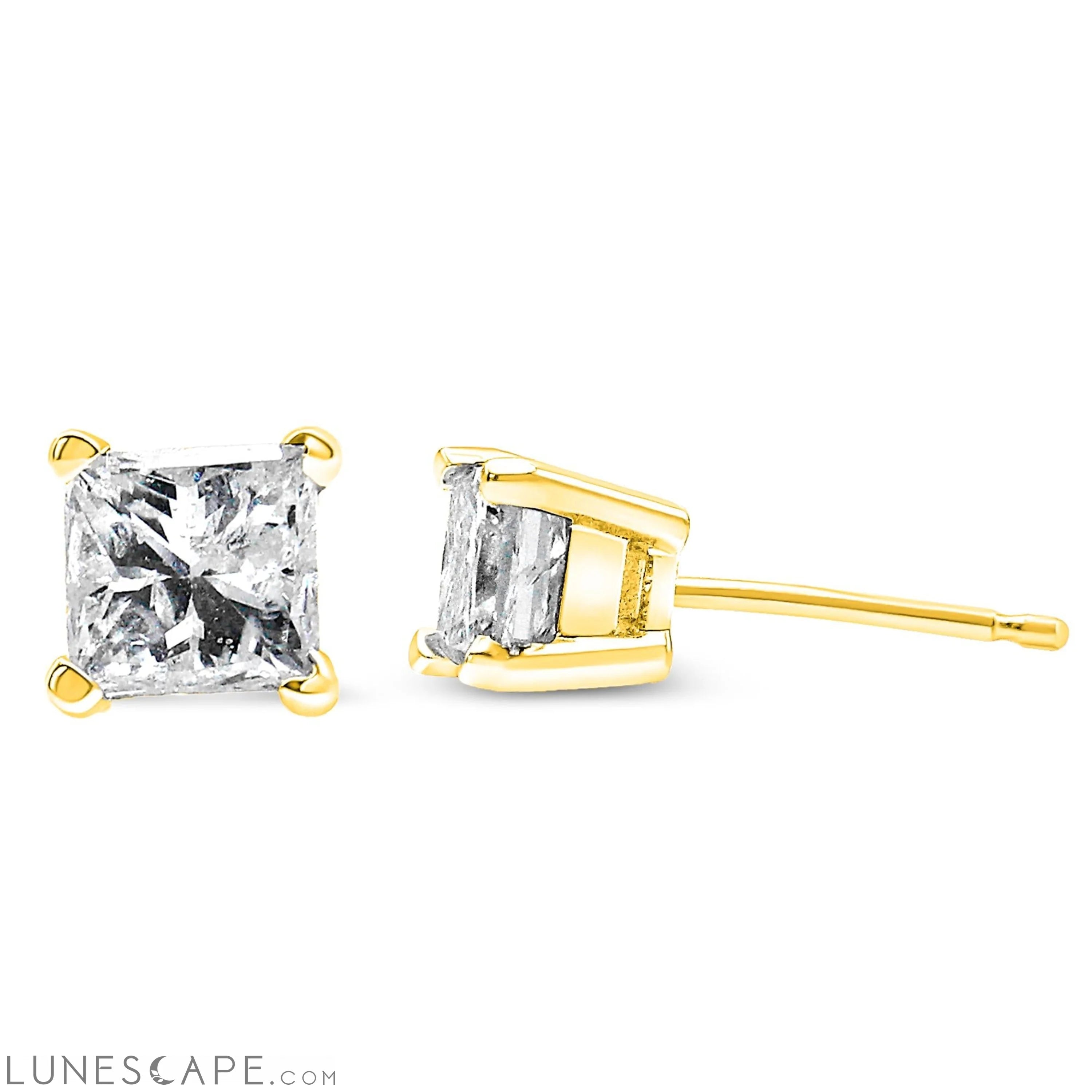 14K Yellow Gold 1.0 Ct Princess-Cut Near Colorless Diamond 4-Prong Studs (J-K) LUNESCAPE