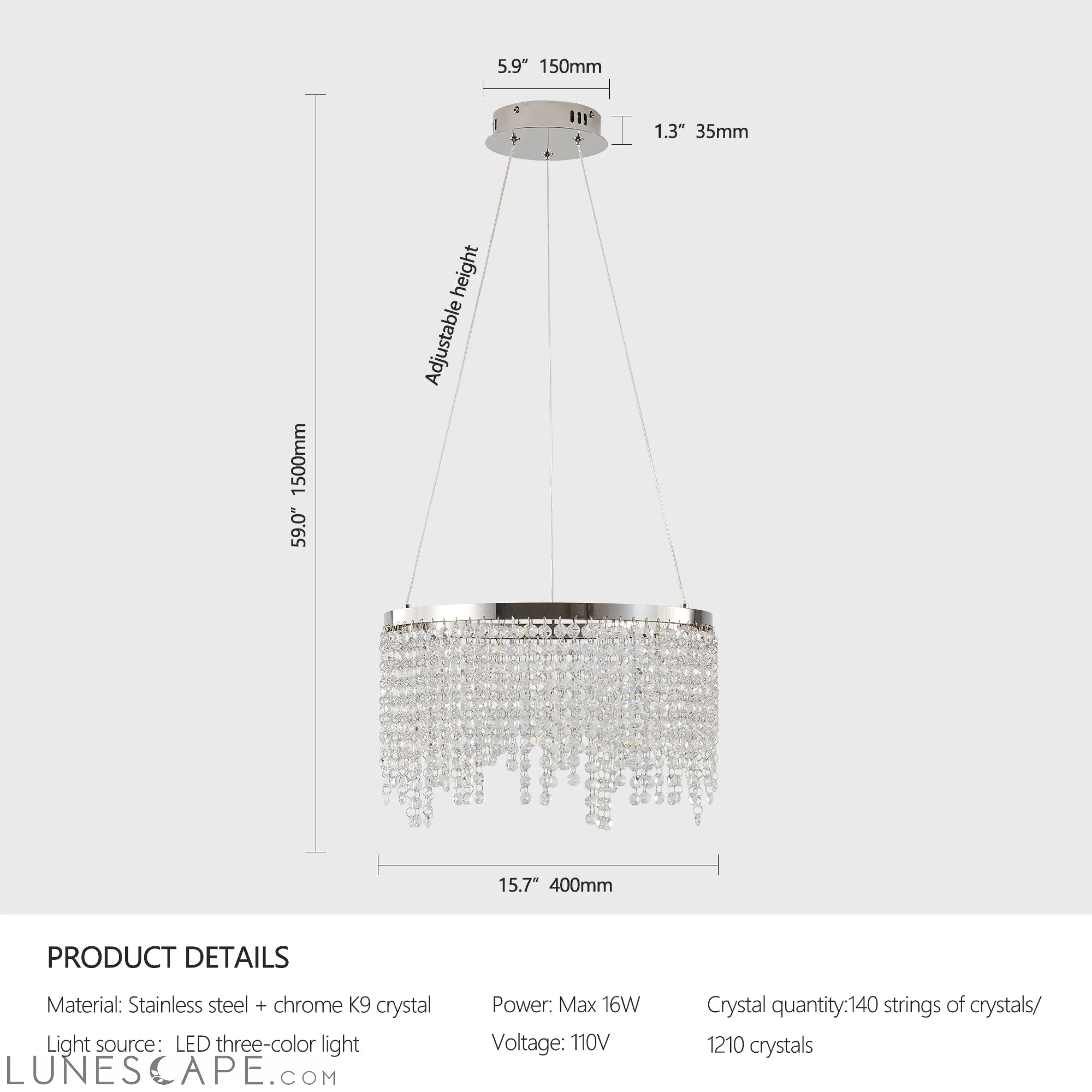 15.7-inch Fancy hanging ceiling lamps luxury modern Chandelier LUNESCAPE