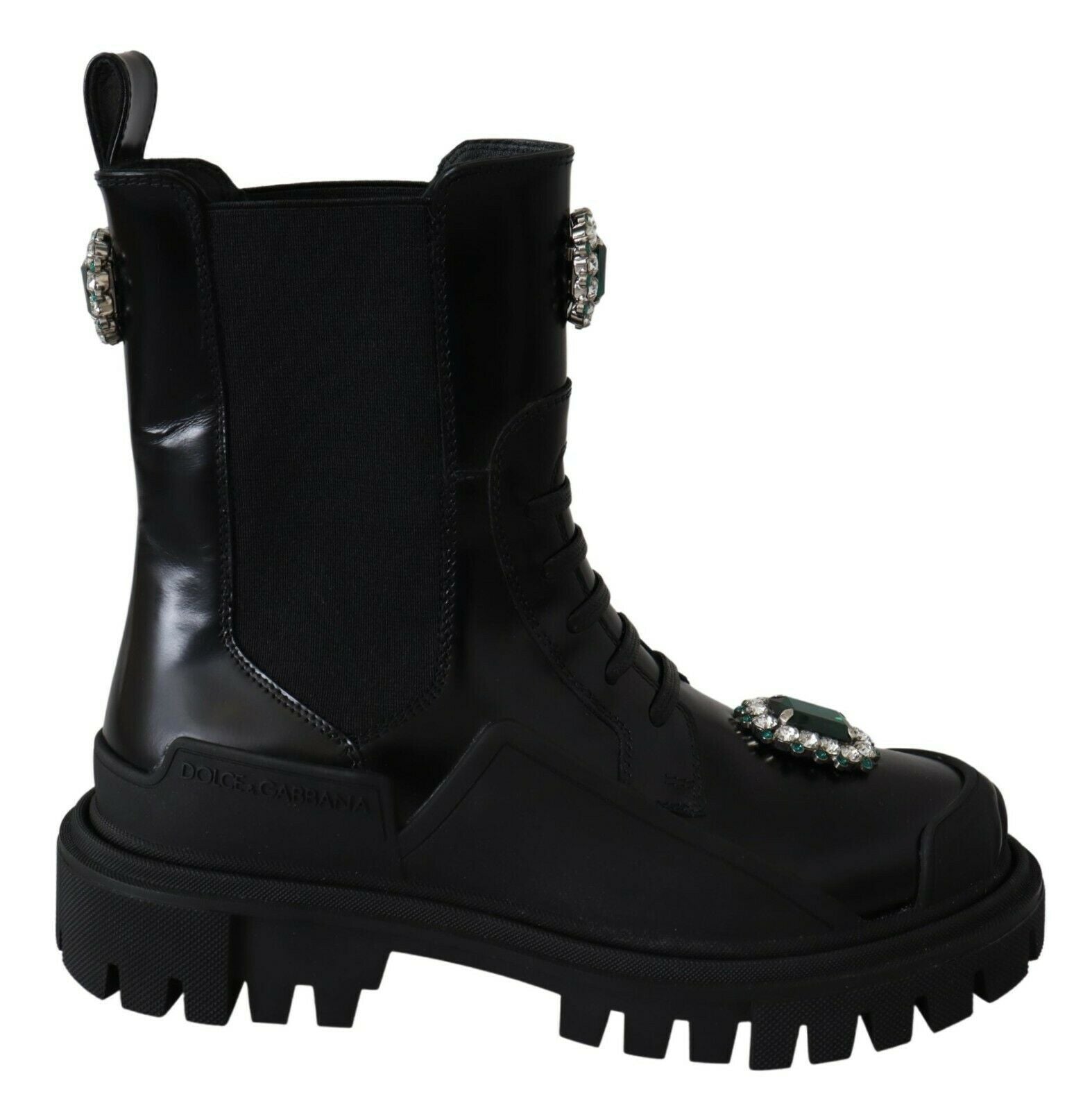 Dolce & Gabbana Black Leather Crystal Combat Boots LUNESCAPE