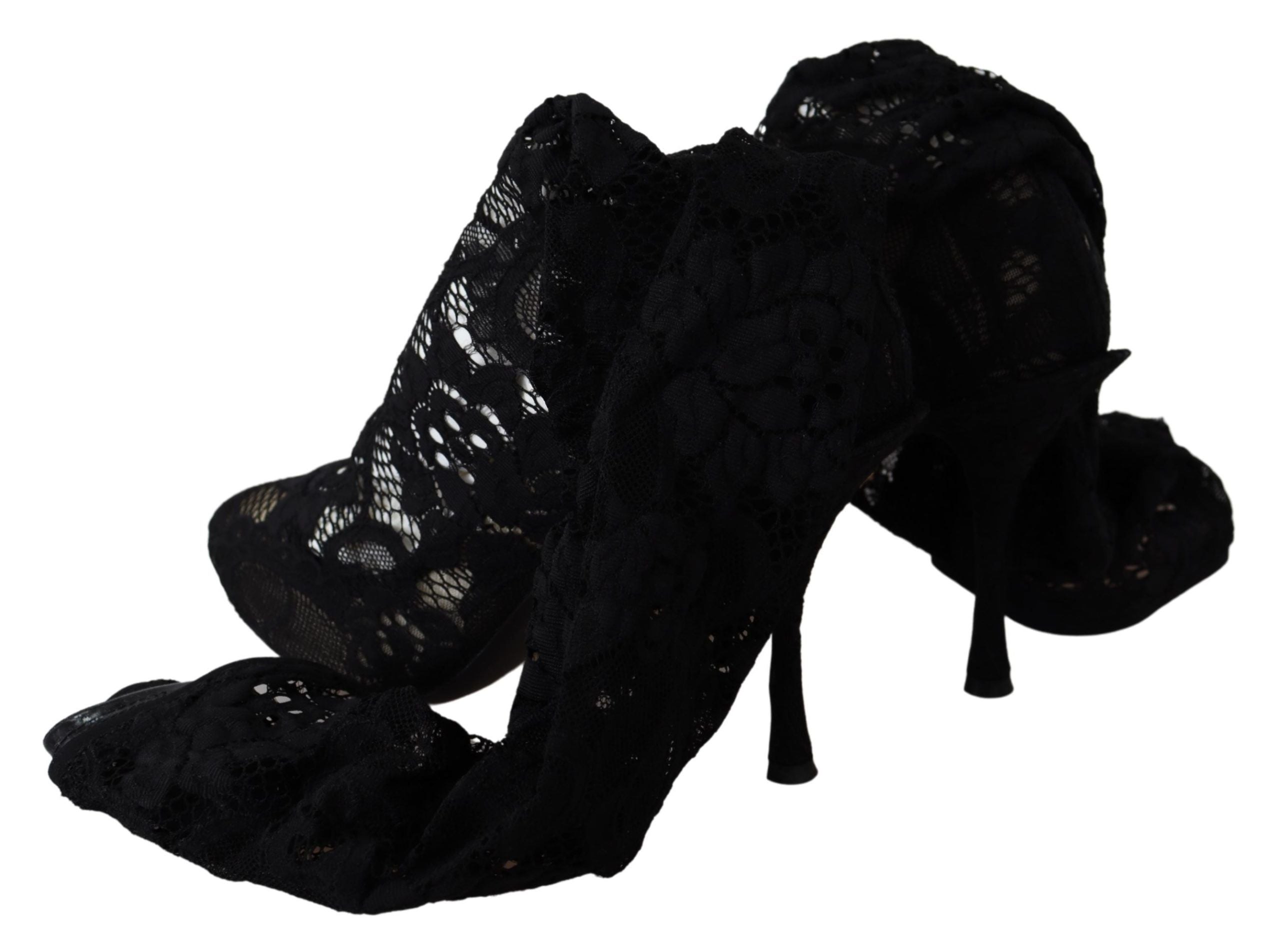 Dolce & Gabbana Black Taormina Lace Socks Boots Shoes Pumps LUNESCAPE