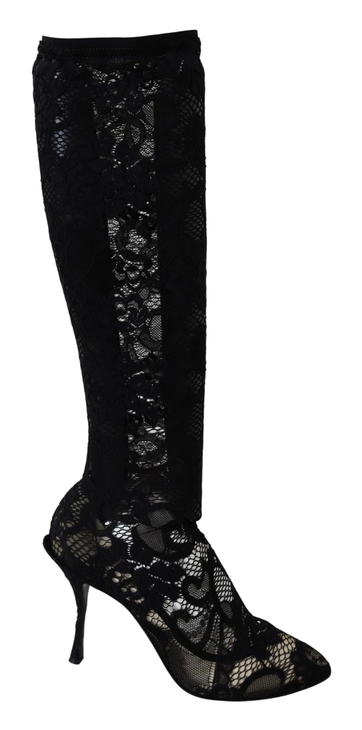 Dolce & Gabbana Black Taormina Lace Socks Boots Shoes Pumps LUNESCAPE