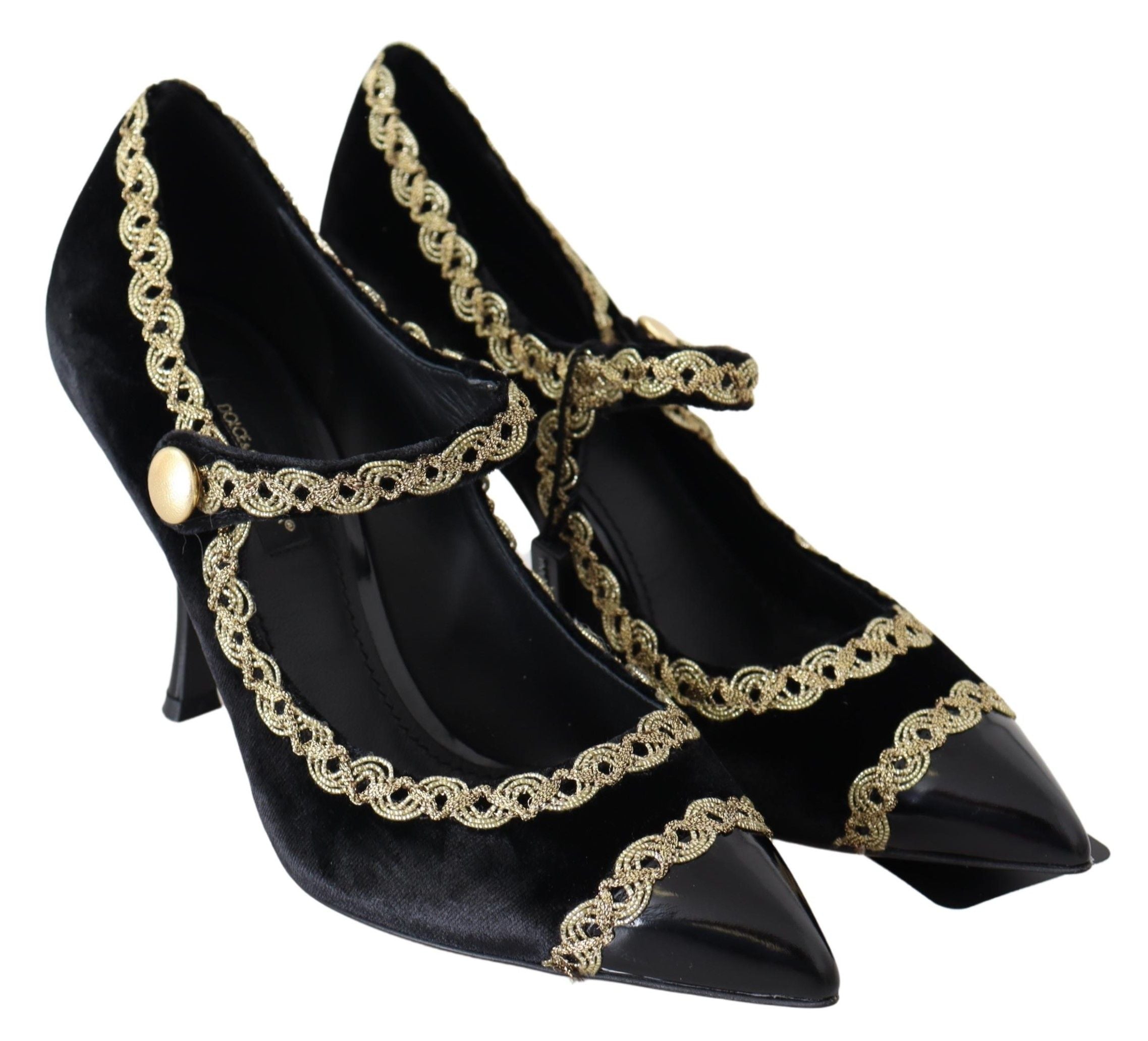 Dolce & Gabbana Black Velvet Gold Mary Janes Pumps LUNESCAPE