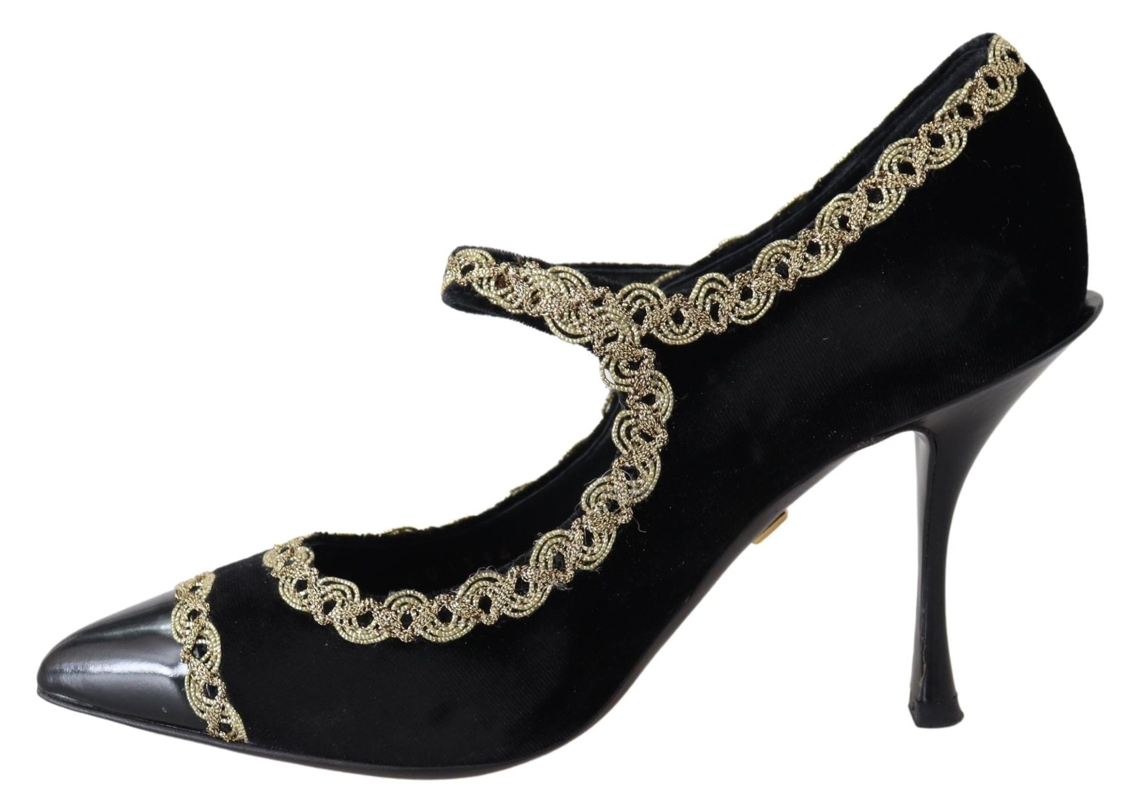 Dolce & Gabbana Black Velvet Gold Mary Janes Pumps LUNESCAPE