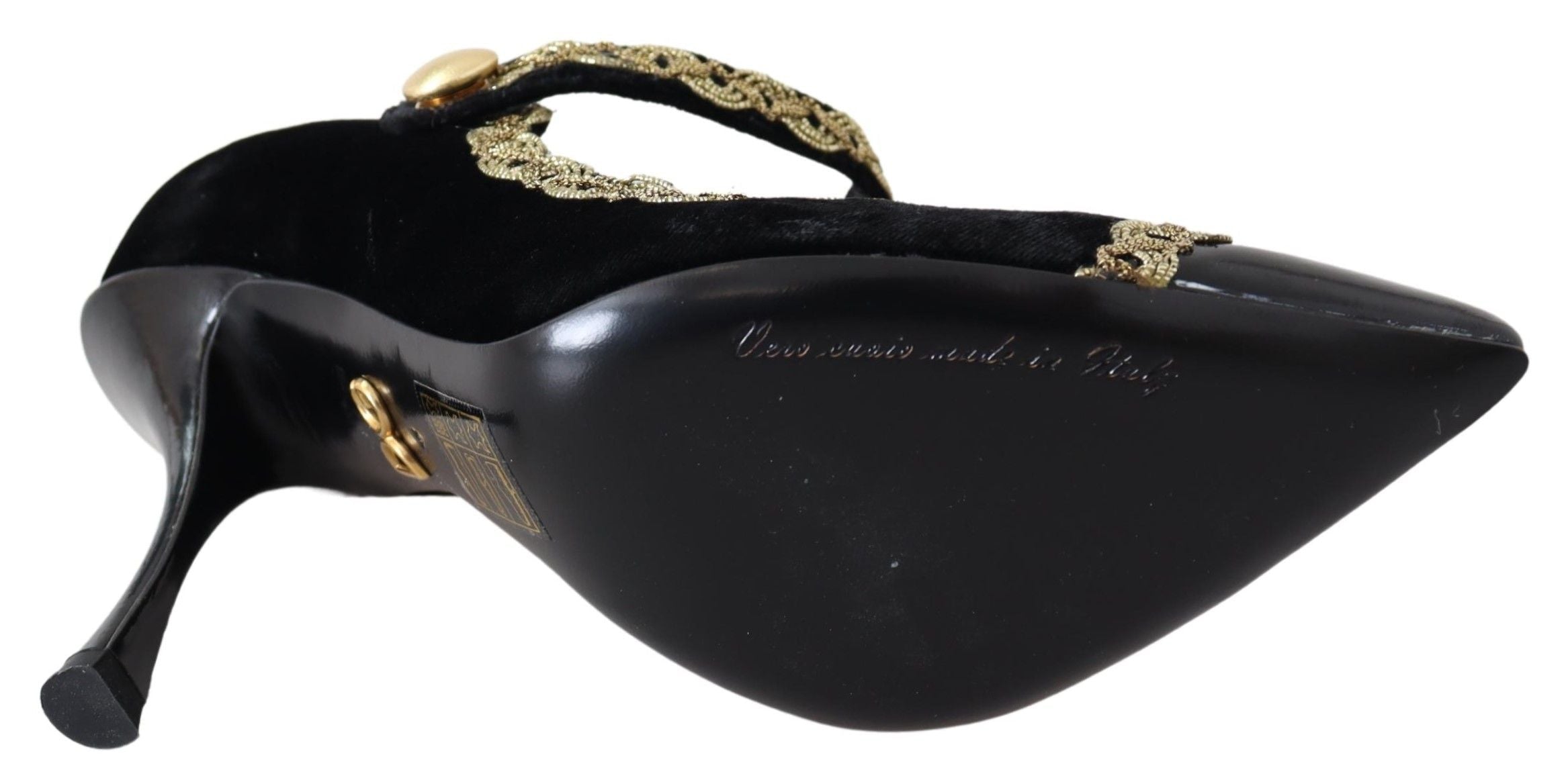 Dolce & Gabbana Black Velvet Gold Mary Janes Pumps LUNESCAPE