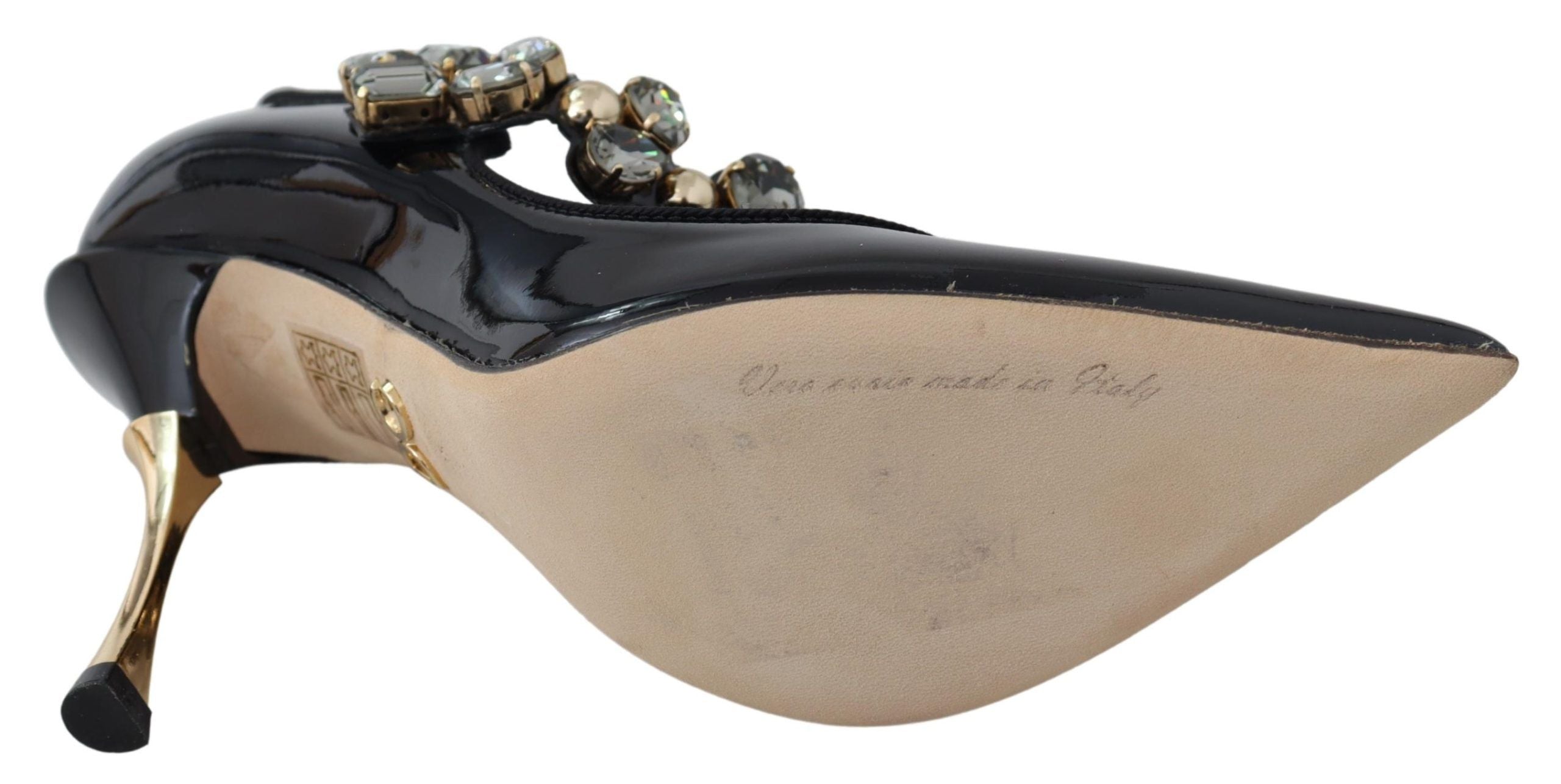 Dolce & Gabbana Black Leather Crystal Shoes Mary Jane Pumps LUNESCAPE