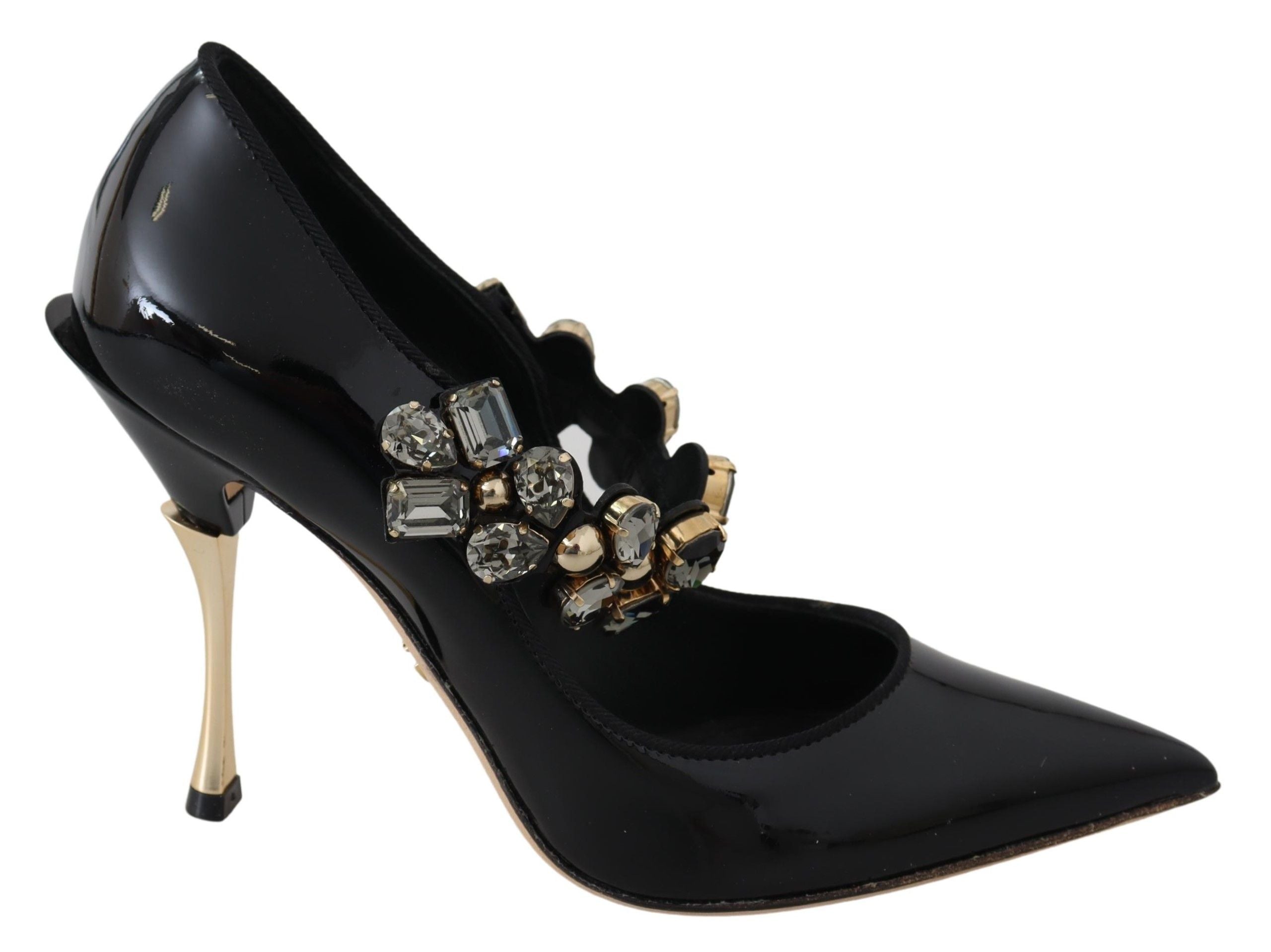 Dolce & Gabbana Black Leather Crystal Shoes Mary Jane Pumps LUNESCAPE