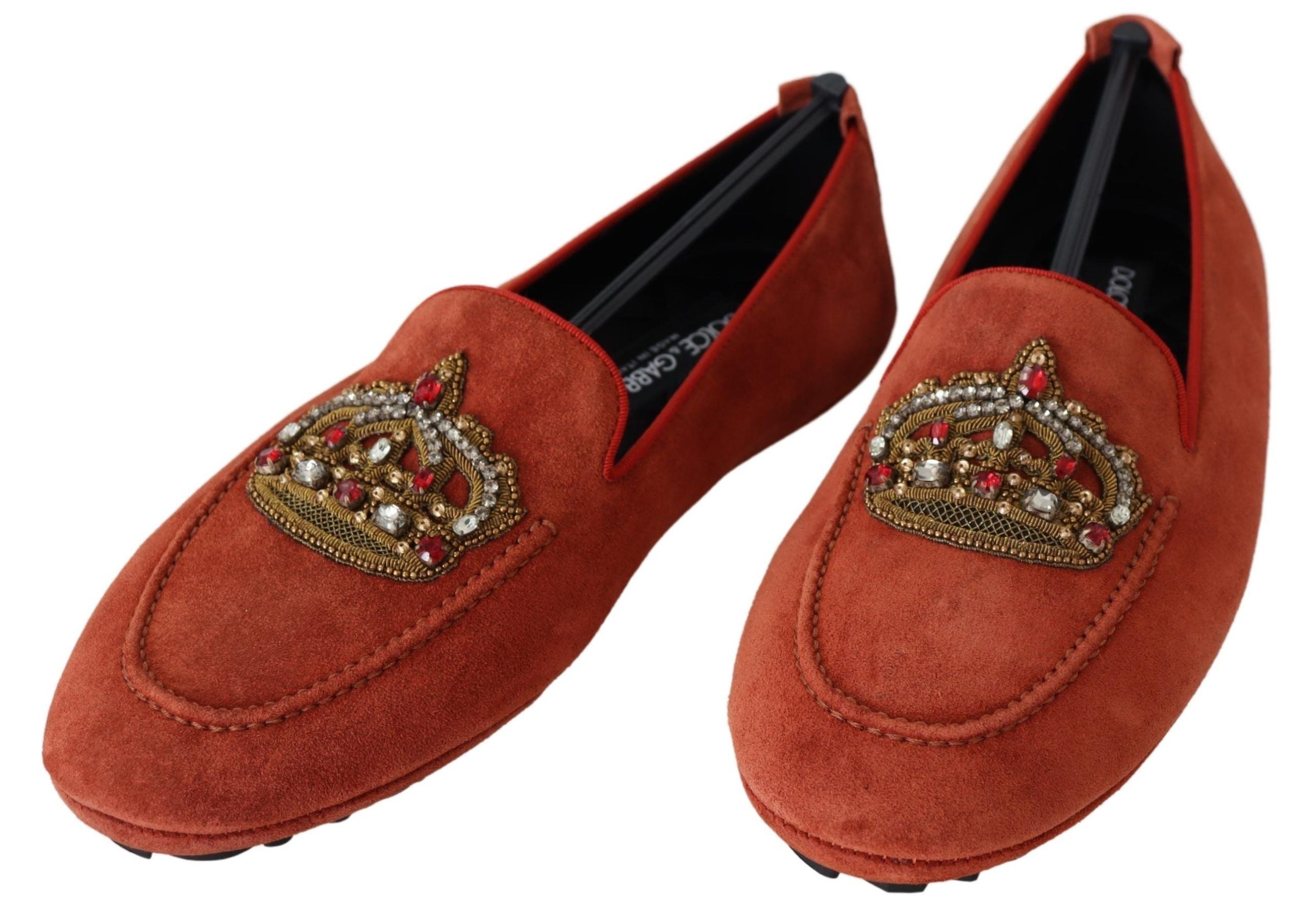 Dolce & Gabbana Orange Leather Crystal Crown  Loafers Shoes LUNESCAPE