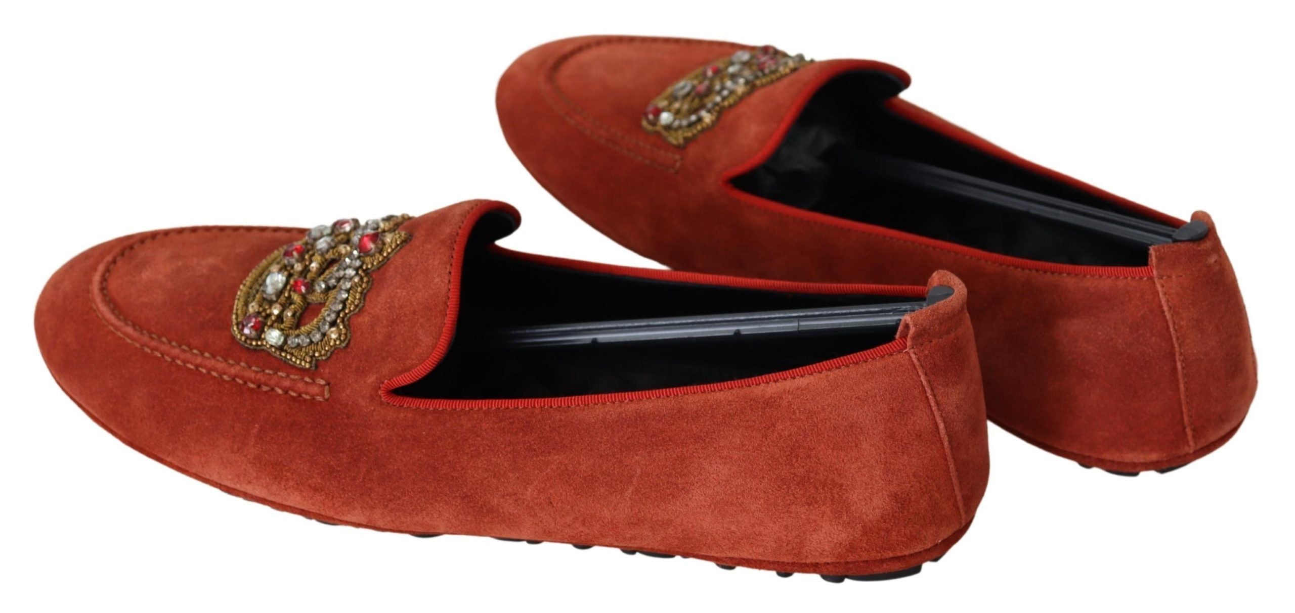 Dolce & Gabbana Orange Leather Crystal Crown  Loafers Shoes LUNESCAPE