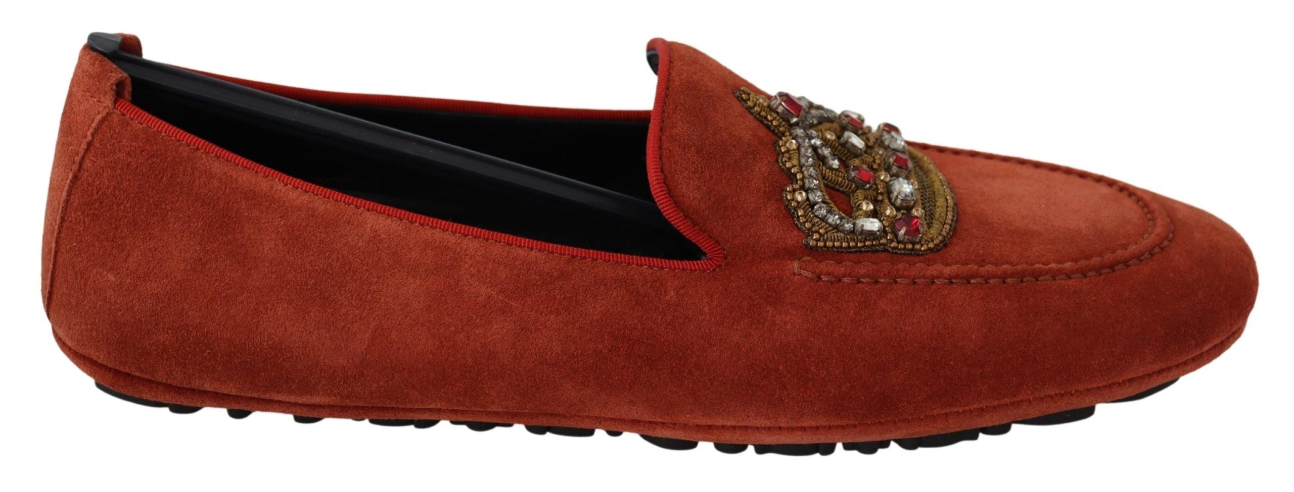 Dolce & Gabbana Orange Leather Crystal Crown  Loafers Shoes LUNESCAPE