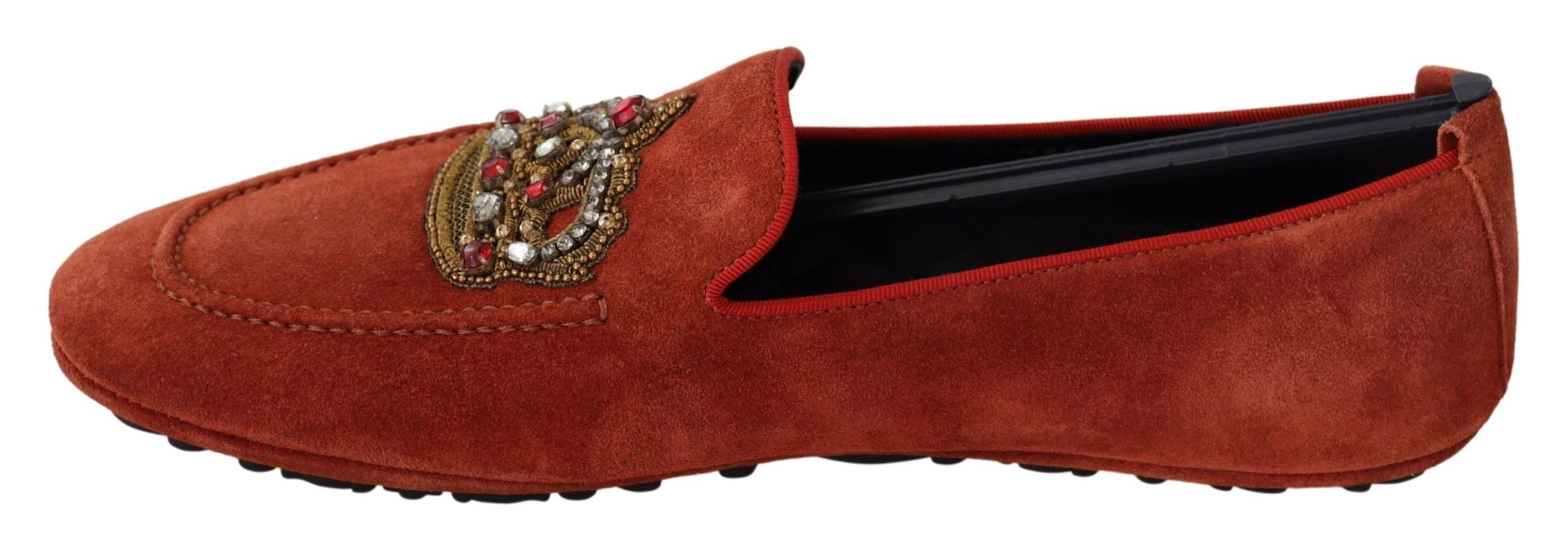 Dolce & Gabbana Orange Leather Crystal Crown  Loafers Shoes LUNESCAPE