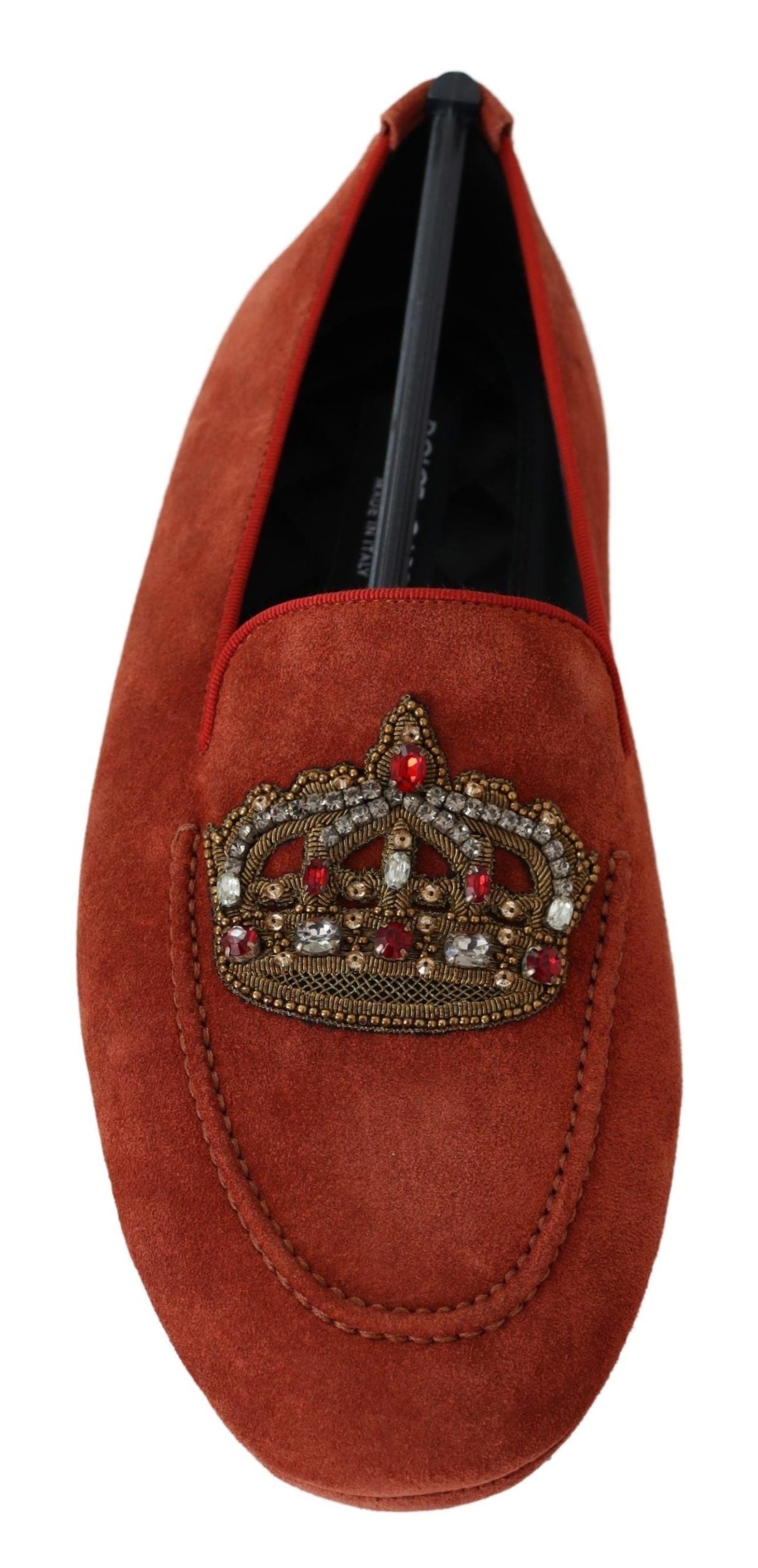 Dolce & Gabbana Orange Leather Crystal Crown  Loafers Shoes LUNESCAPE
