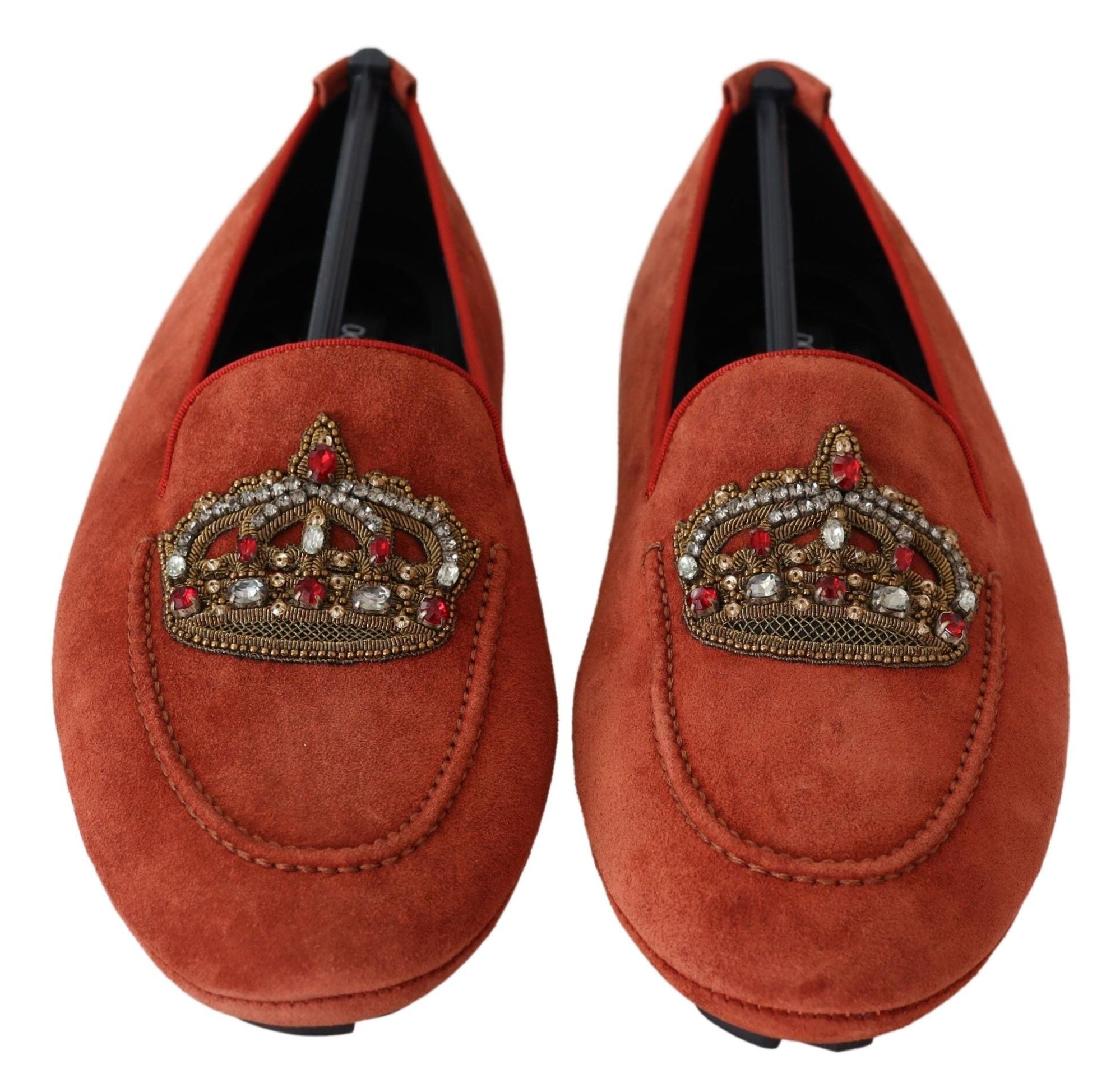 Dolce & Gabbana Orange Leather Crystal Crown  Loafers Shoes LUNESCAPE