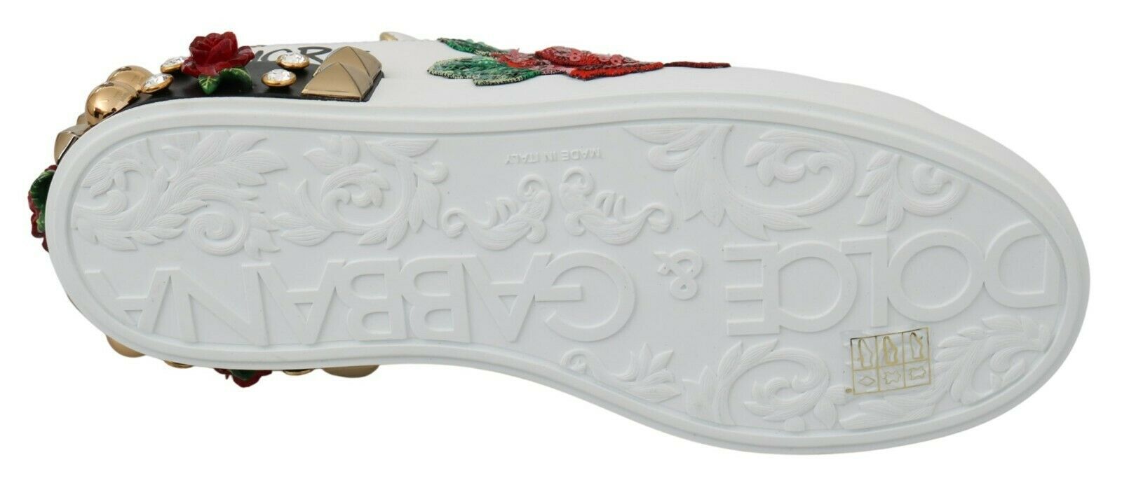 Dolce & Gabbana White Roses Sequined Crystal Womens Sneakers Shoes LUNESCAPE