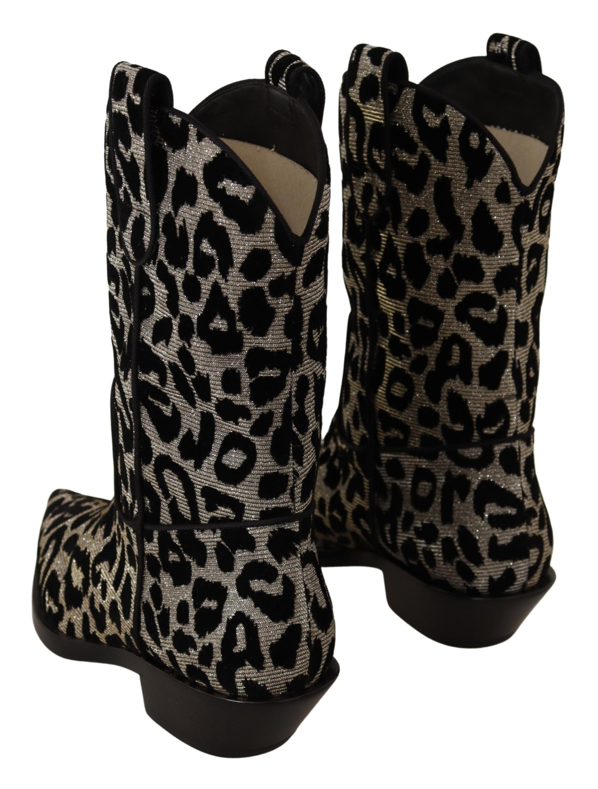 Dolce & Gabbana Gray Black Leopard Cowboy Boots Shoes LUNESCAPE