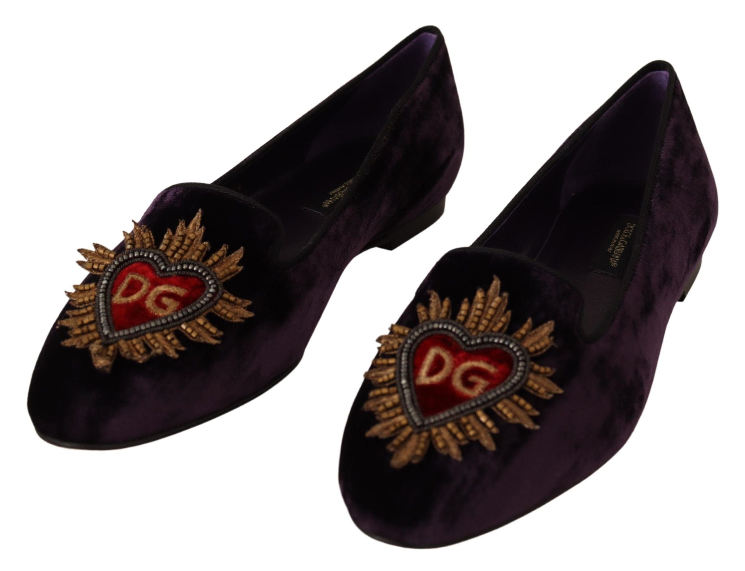 Dolce & Gabbana Purple Velvet DG Heart Loafers Flats Shoes LUNESCAPE