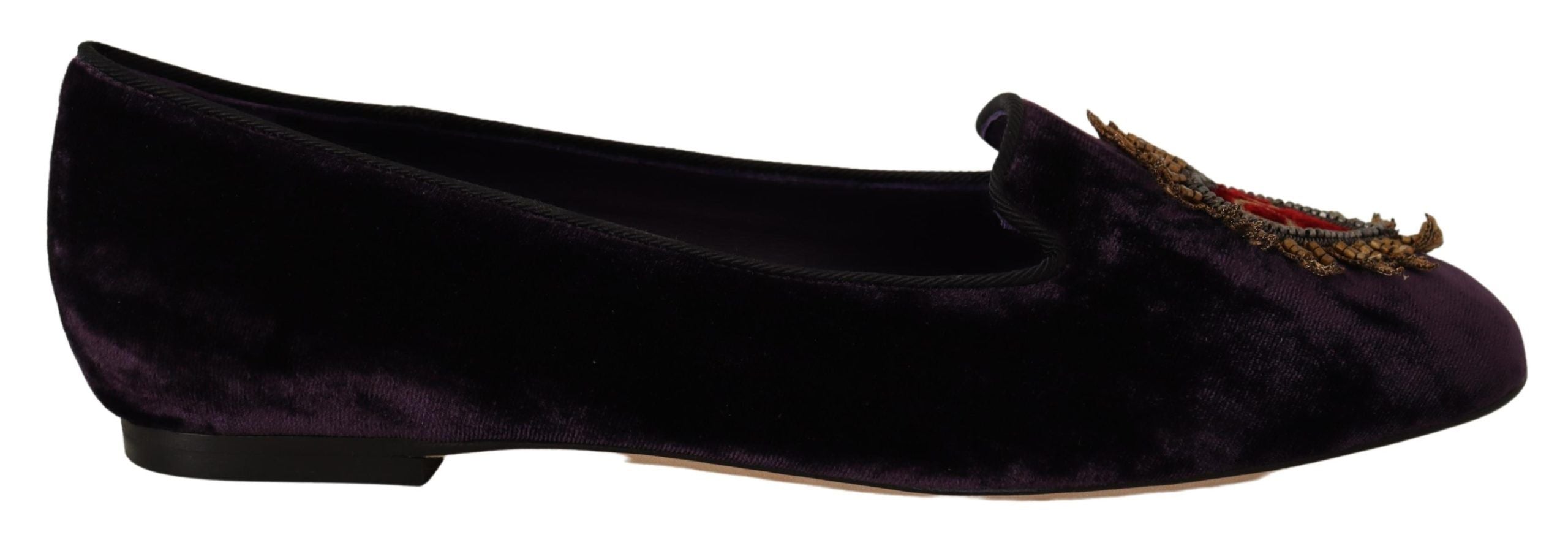 Dolce & Gabbana Purple Velvet DG Heart Loafers Flats Shoes LUNESCAPE