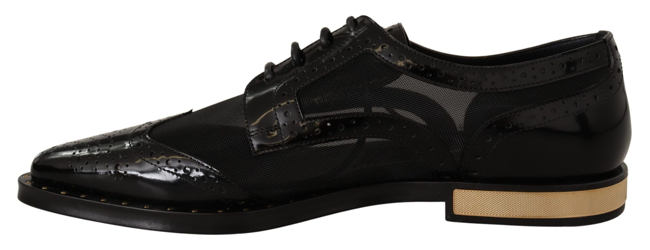 Dolce & Gabbana Black Leather Broques Sheer Wingtip Shoes LUNESCAPE