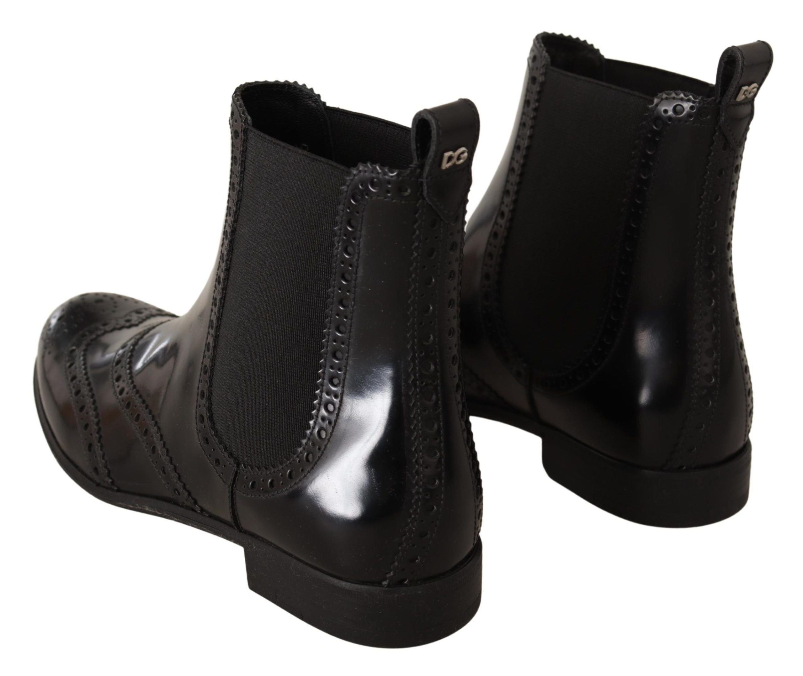 Dolce & Gabbana Black Leather Ankle High Flat Boots Shoes LUNESCAPE