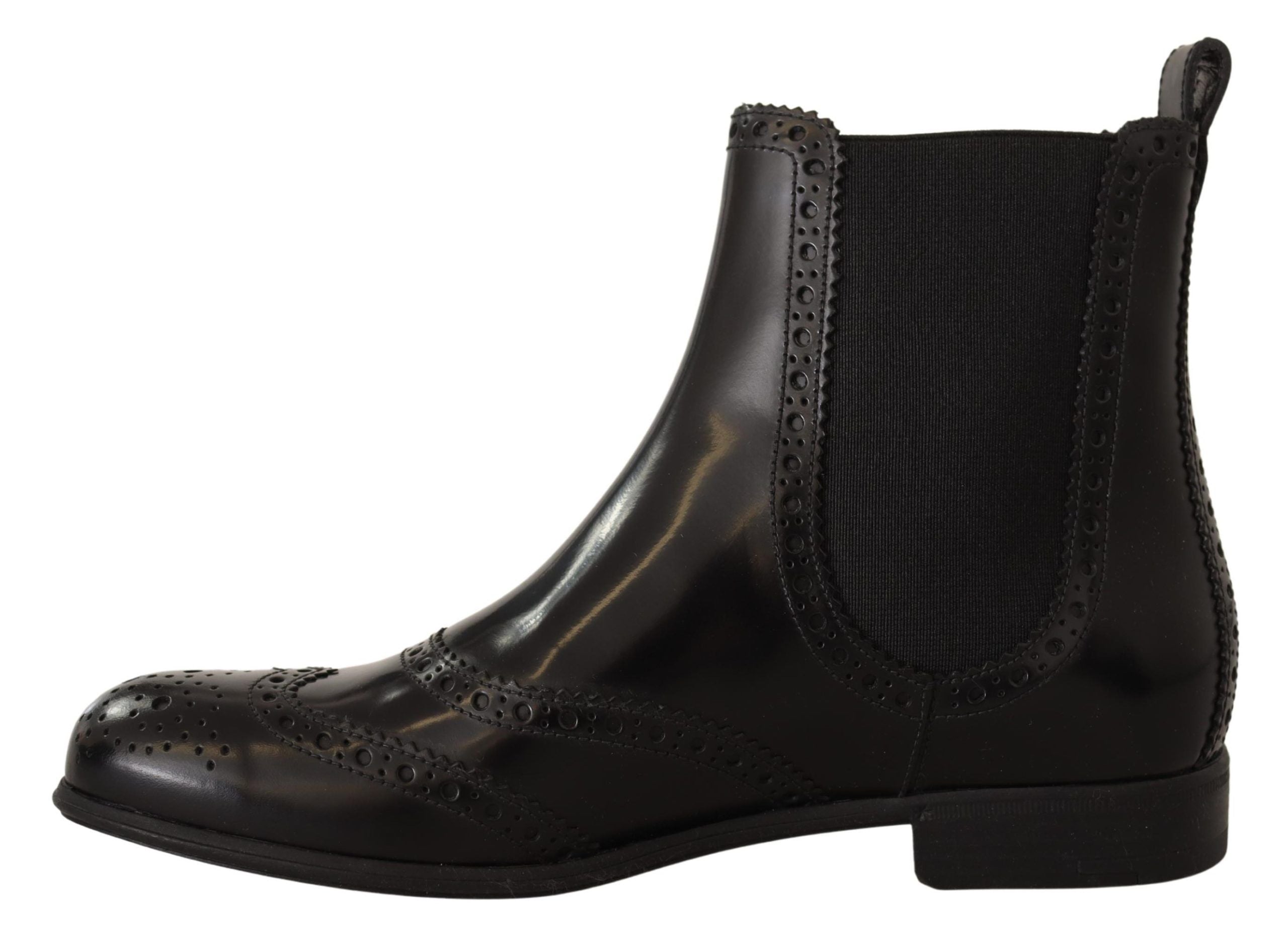 Dolce & Gabbana Black Leather Ankle High Flat Boots Shoes LUNESCAPE