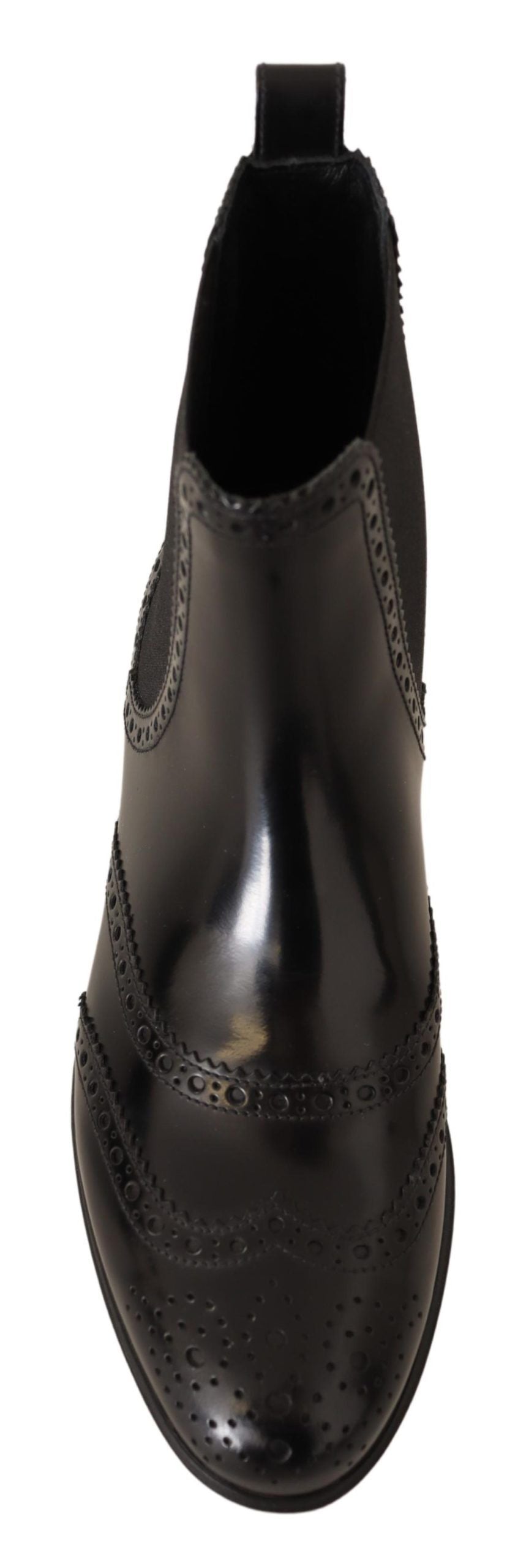 Dolce & Gabbana Black Leather Ankle High Flat Boots Shoes LUNESCAPE