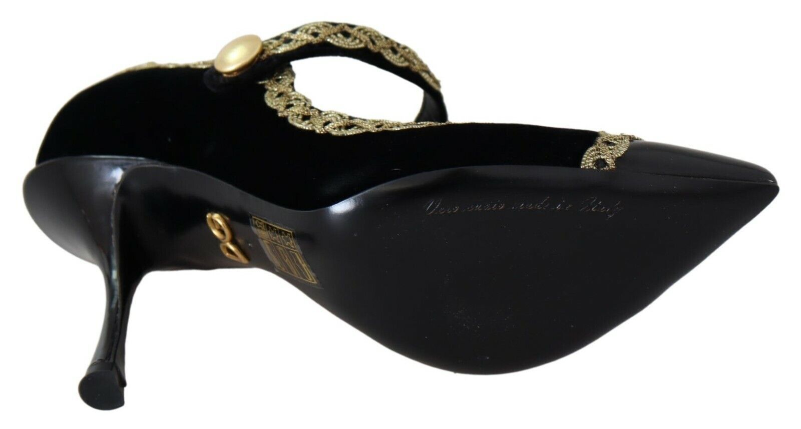 Dolce & Gabbana Black Embellished Velvet Mary Jane Pumps Shoes LUNESCAPE