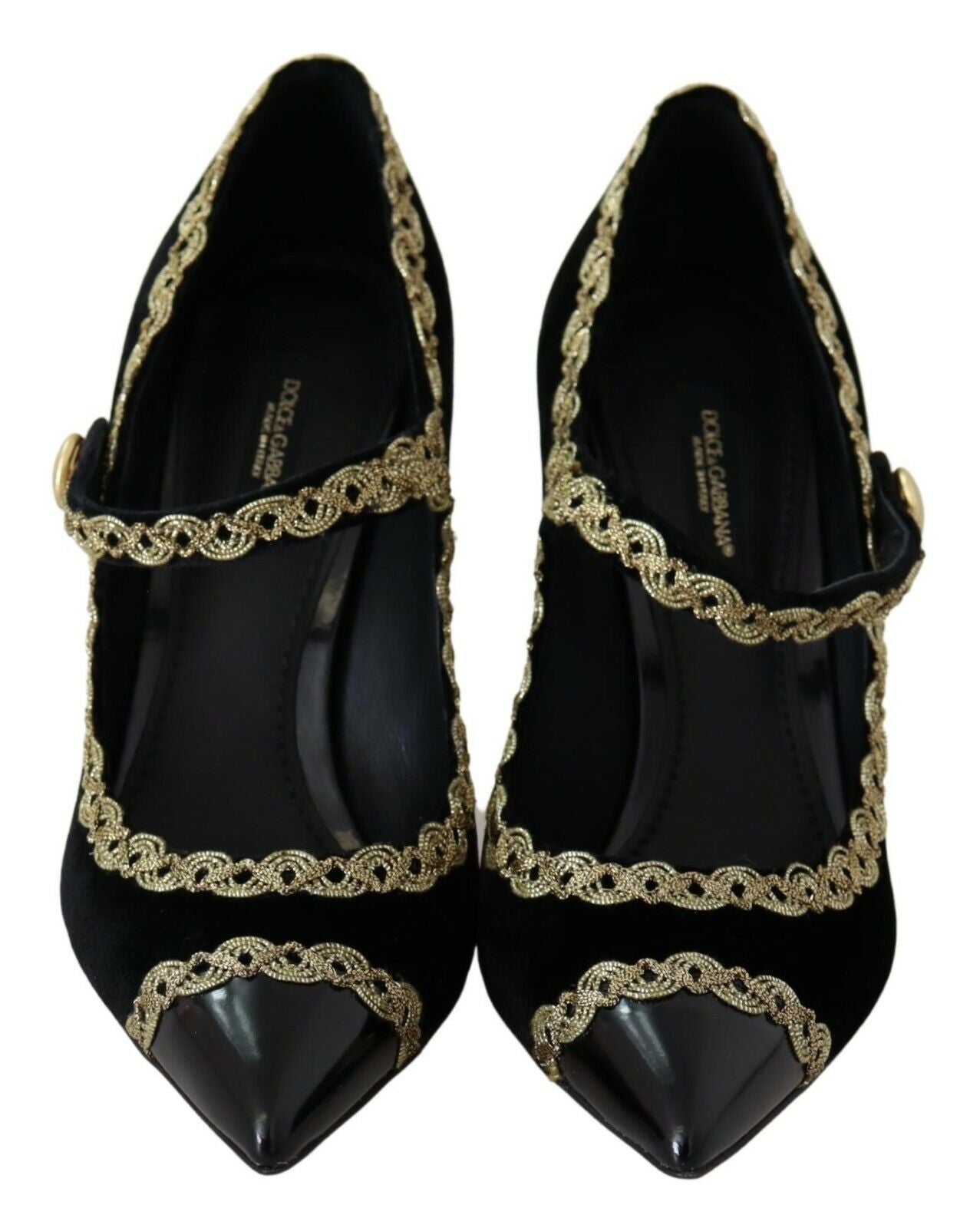 Dolce & Gabbana Black Embellished Velvet Mary Jane Pumps Shoes LUNESCAPE